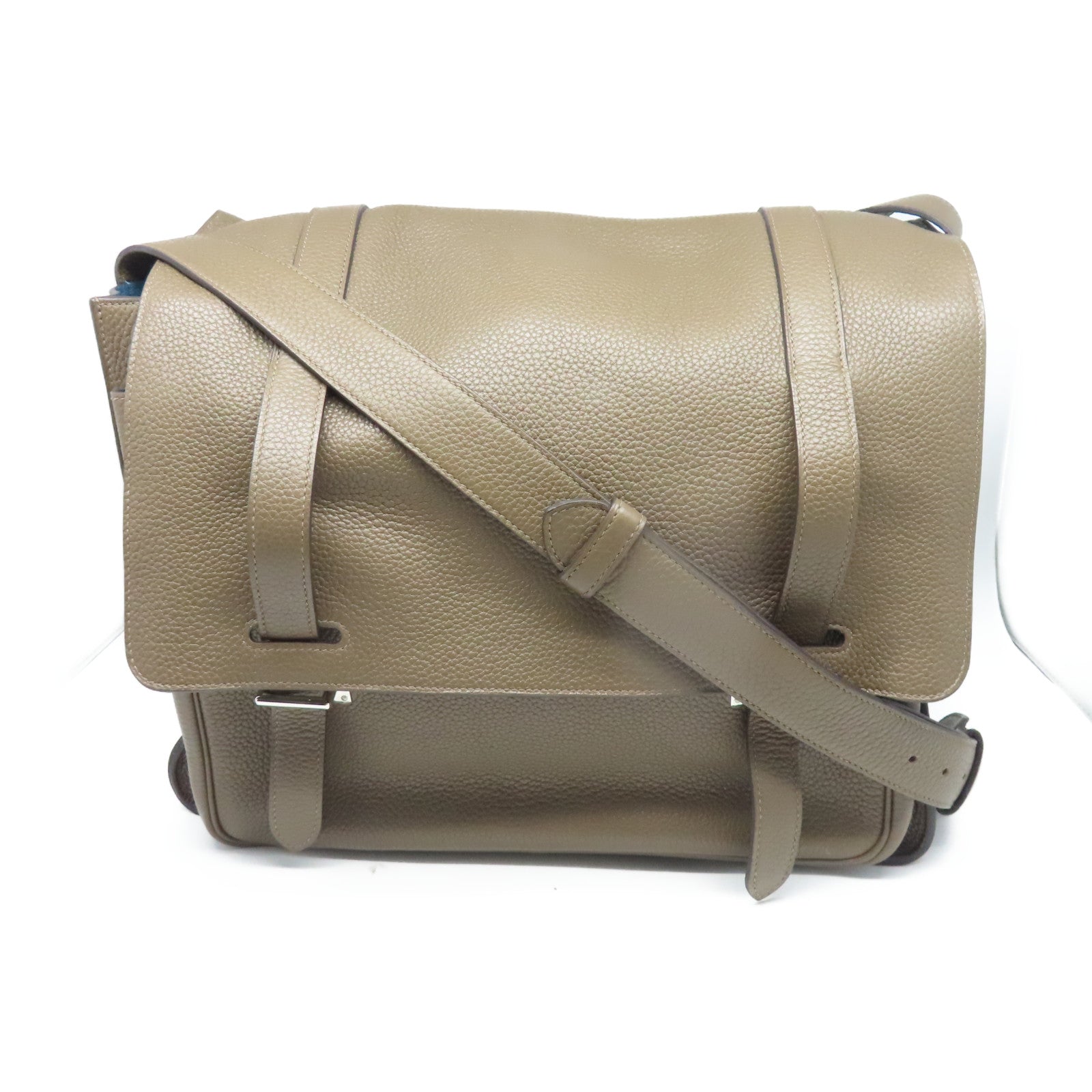 HERMES Taurillon Clemence皮革Steve 35银扣肩背袋褐灰色