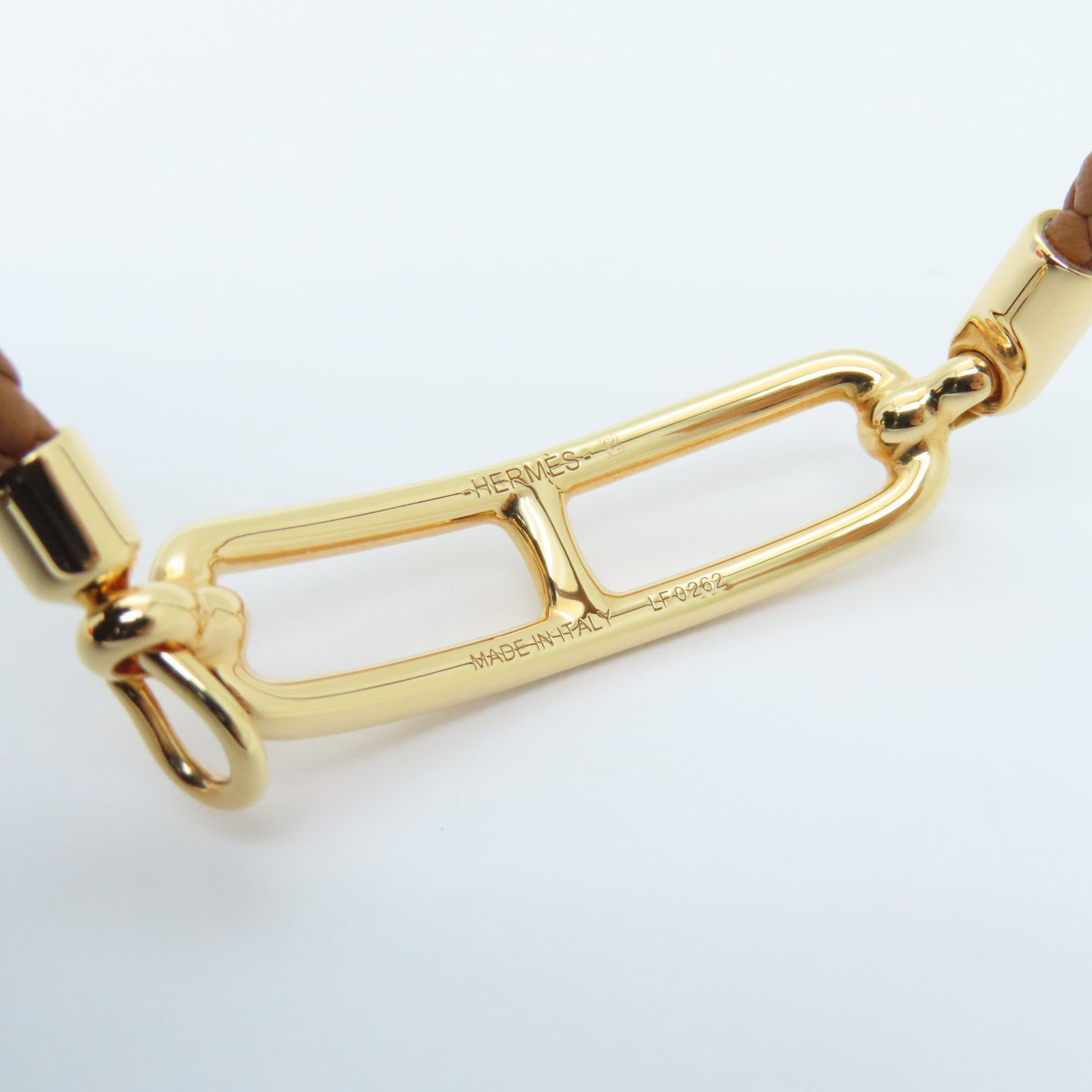 HERMES Swift皮革Roulis Double Tour Bracelet金扣手帶Gold/啡色