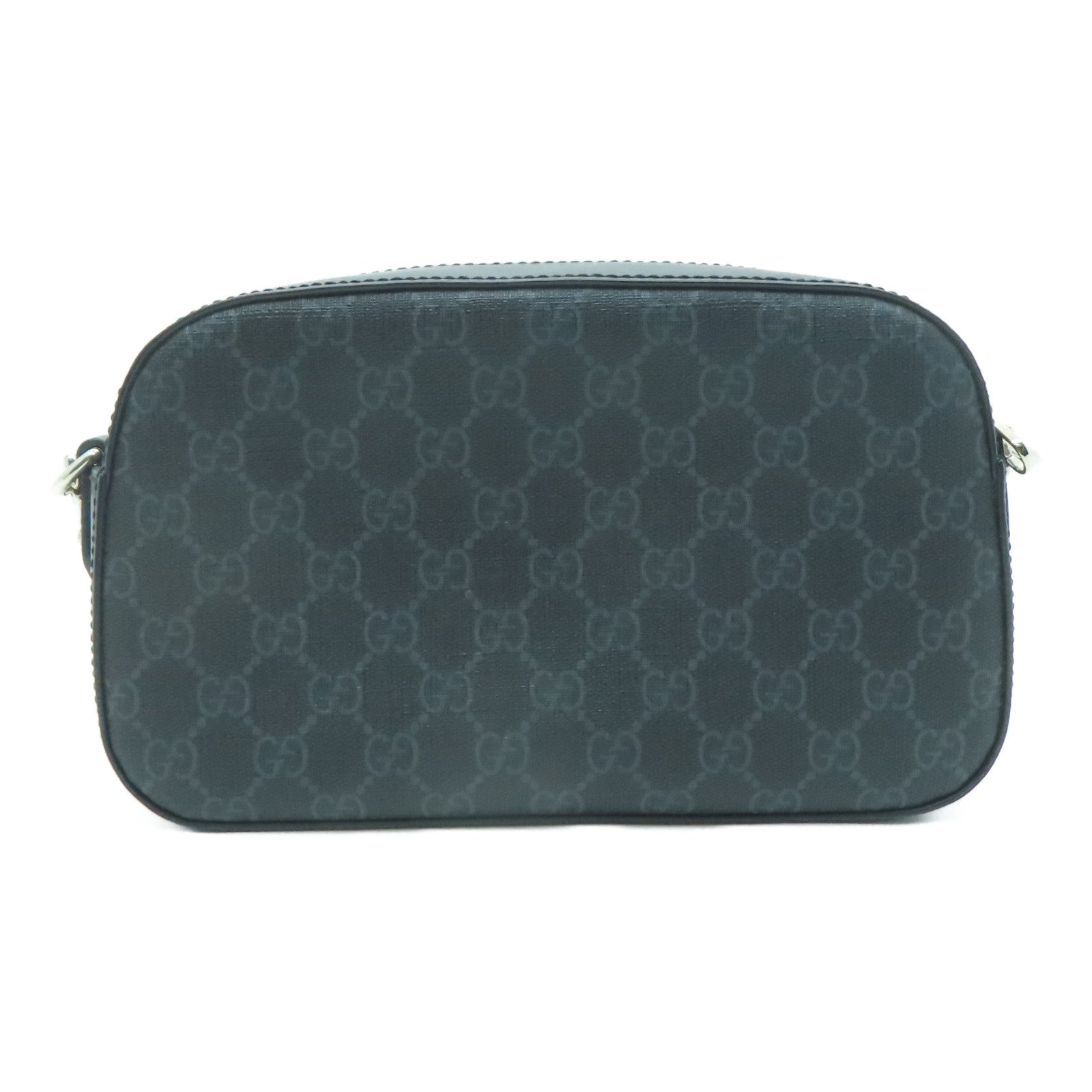 GUCCI 塗層帆布GG Supreme Shoulder Bag銀扣肩背袋黑色
