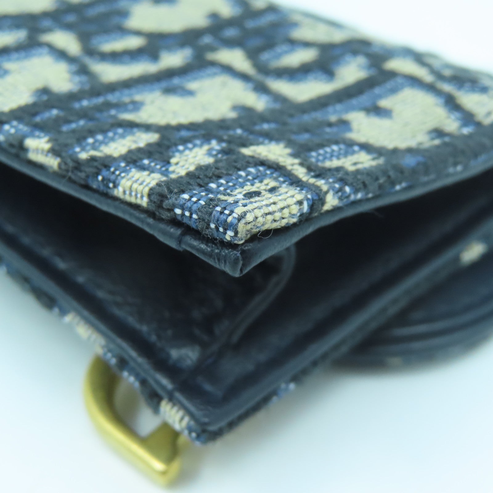 Dior 帆布Card Holder金扣卡片套藍色/米色