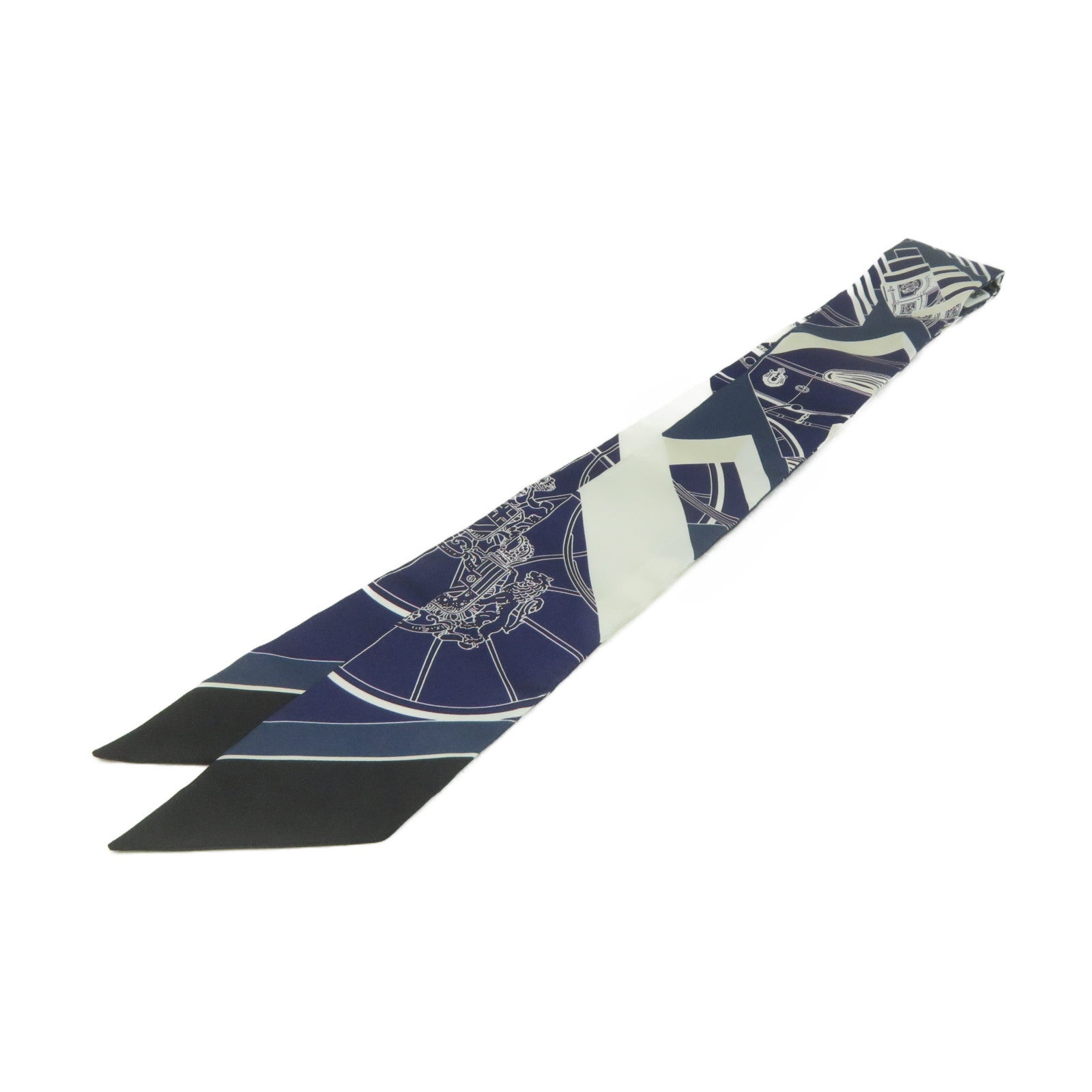 HERMES 絲質Twilly Scarf絲巾寶藍色/白色/彩色