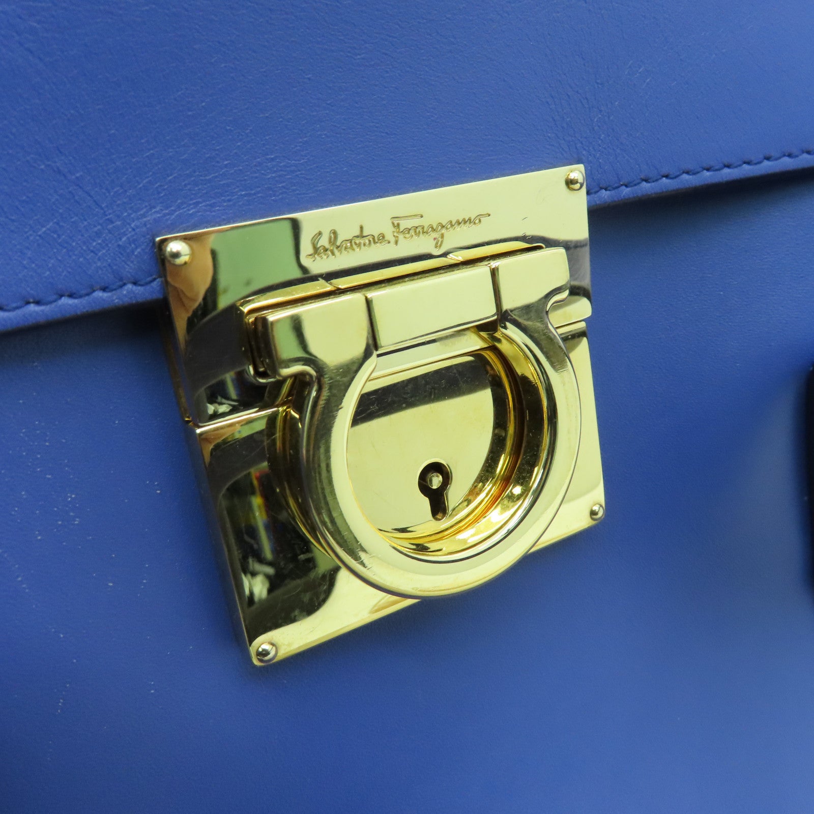 Salvatore Ferragamo 牛皮皮革2way Shoulder Bag金扣手挽肩背兩用袋藍色