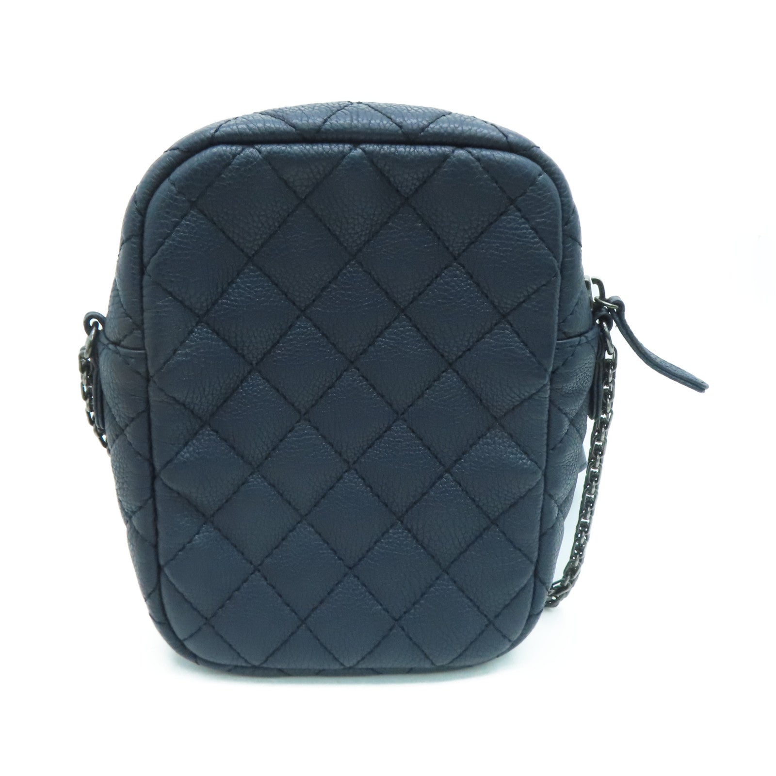CHANEL 菱格牛皮皮革2.55银扣肩背袋蓝色
