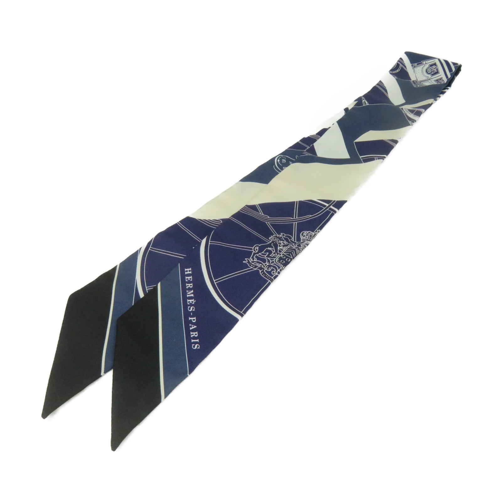 HERMES 絲質Twilly Scarf絲巾寶藍色/白色/彩色