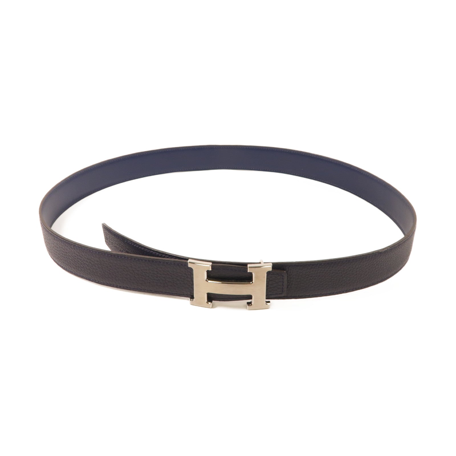 HERMES Clemence皮革Belt銀扣皮帶深藍色