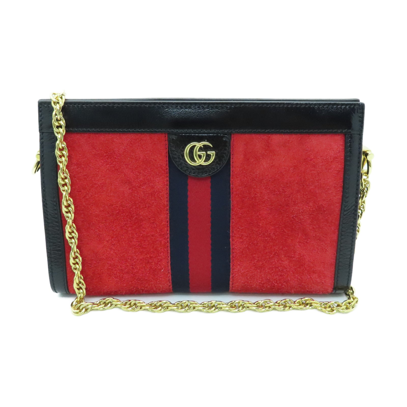 GUCCI suede leather / cowhide leather Ophidia gold buckle chain shoulder bag red / black