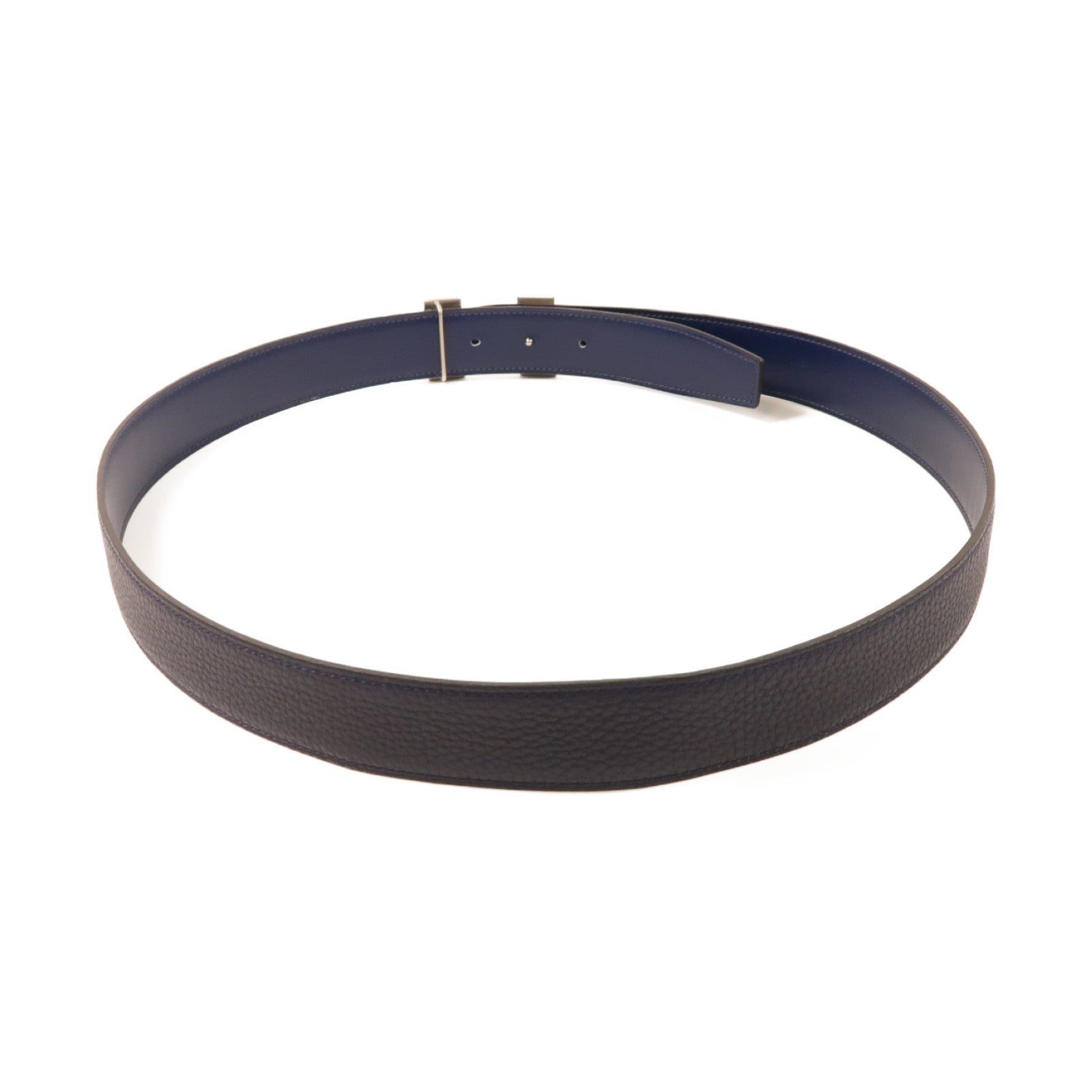 HERMES Clemence皮革Belt銀扣皮帶深藍色