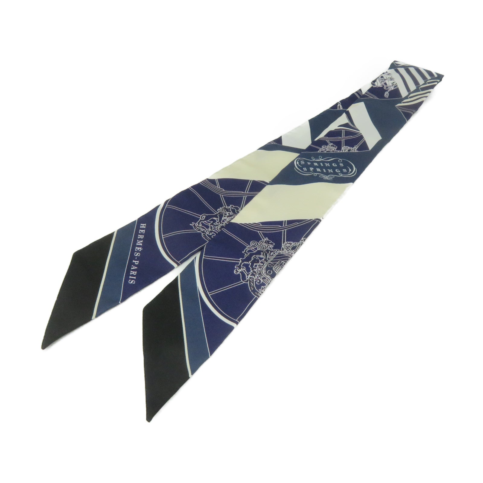 HERMES 絲質Twilly Scarf絲巾寶藍色/白色/彩色