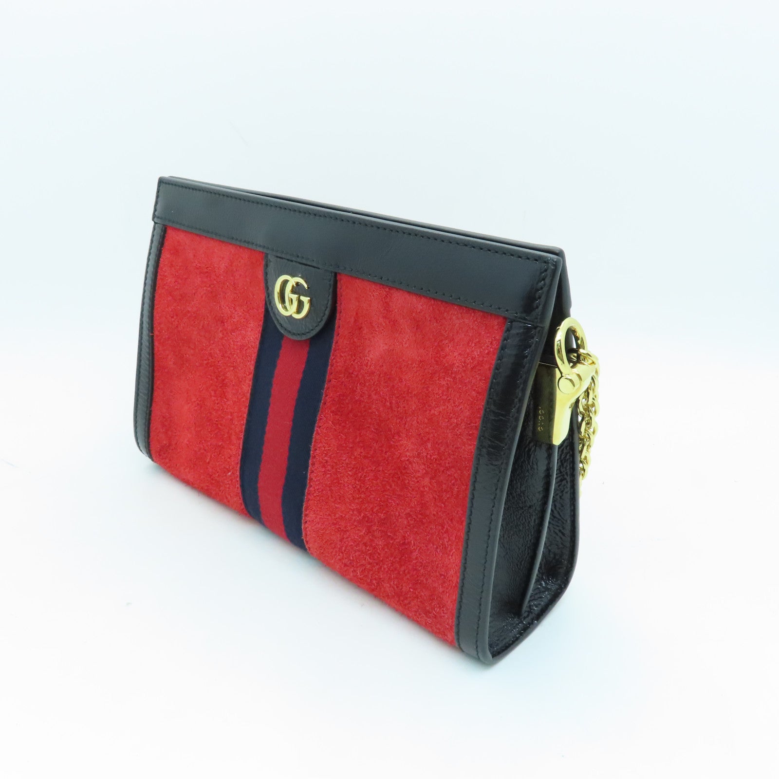GUCCI suede leather / cowhide leather Ophidia gold buckle chain shoulder bag red / black