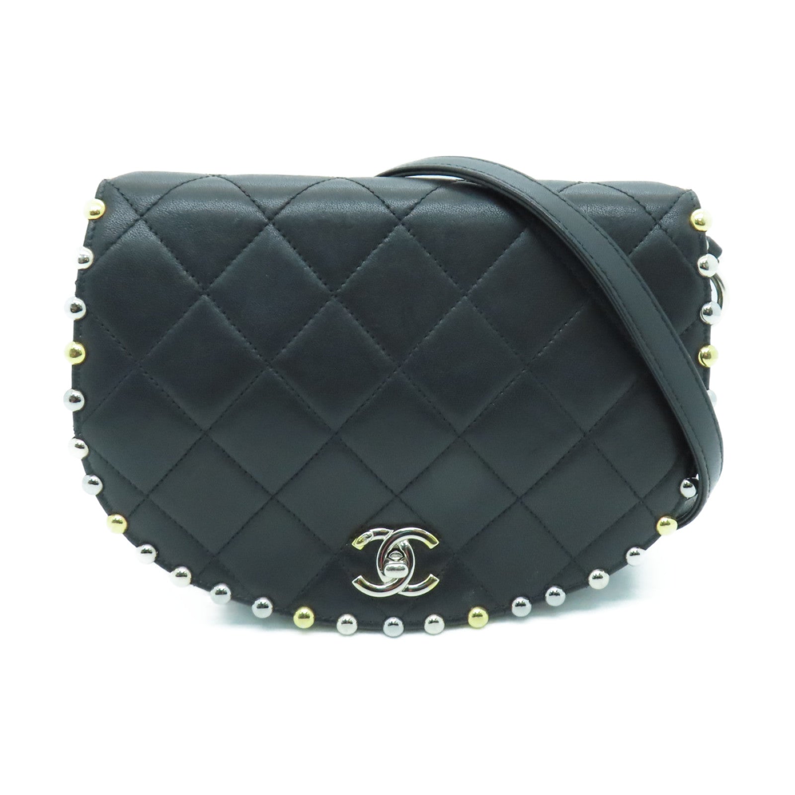 CHANEL 菱格牛皮皮革Bubble Bag金扣肩背袋黑色