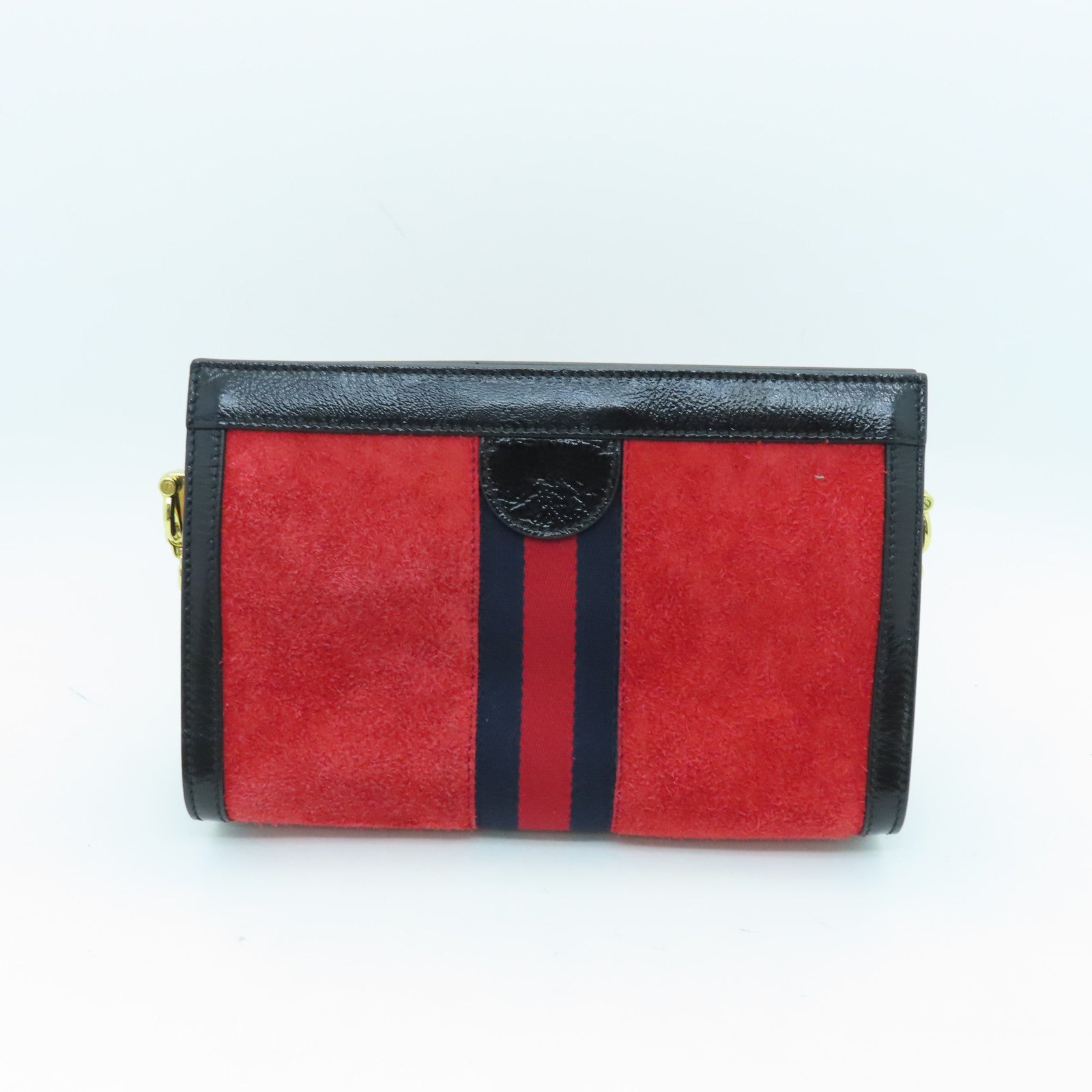 GUCCI suede leather / cowhide leather Ophidia gold buckle chain shoulder bag red / black