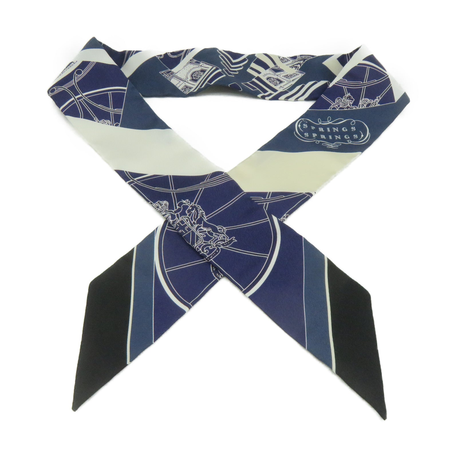 HERMES 絲質Twilly Scarf絲巾寶藍色/白色/彩色