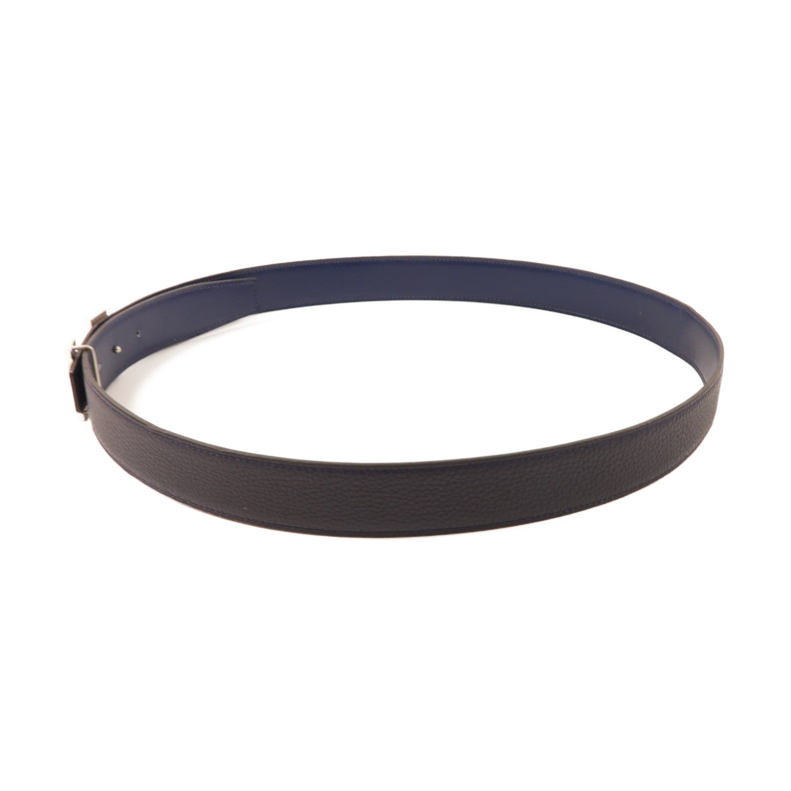 HERMES Clemence皮革Belt銀扣皮帶深藍色