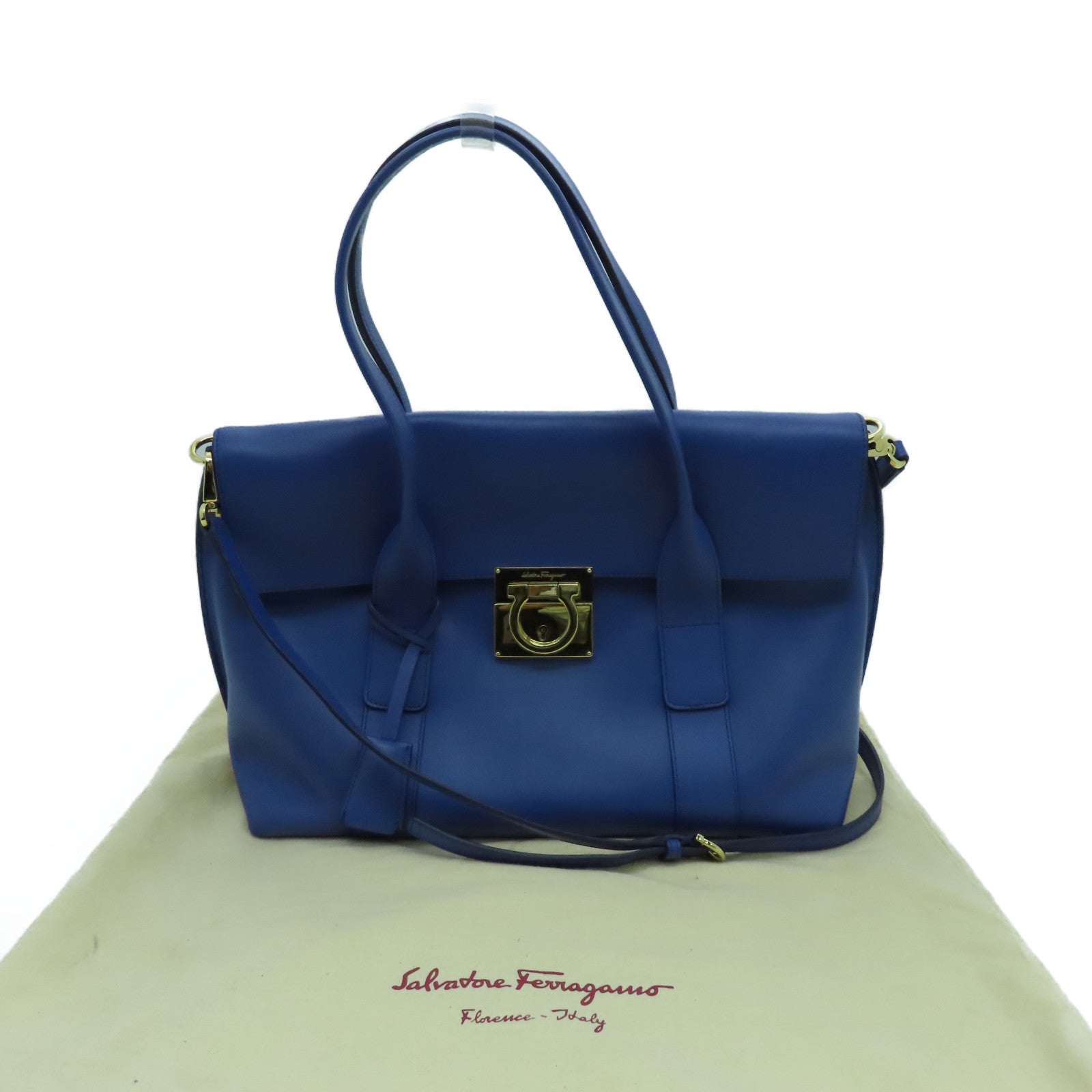 Salvatore Ferragamo 牛皮皮革2way Shoulder Bag金扣手挽肩背兩用袋藍色