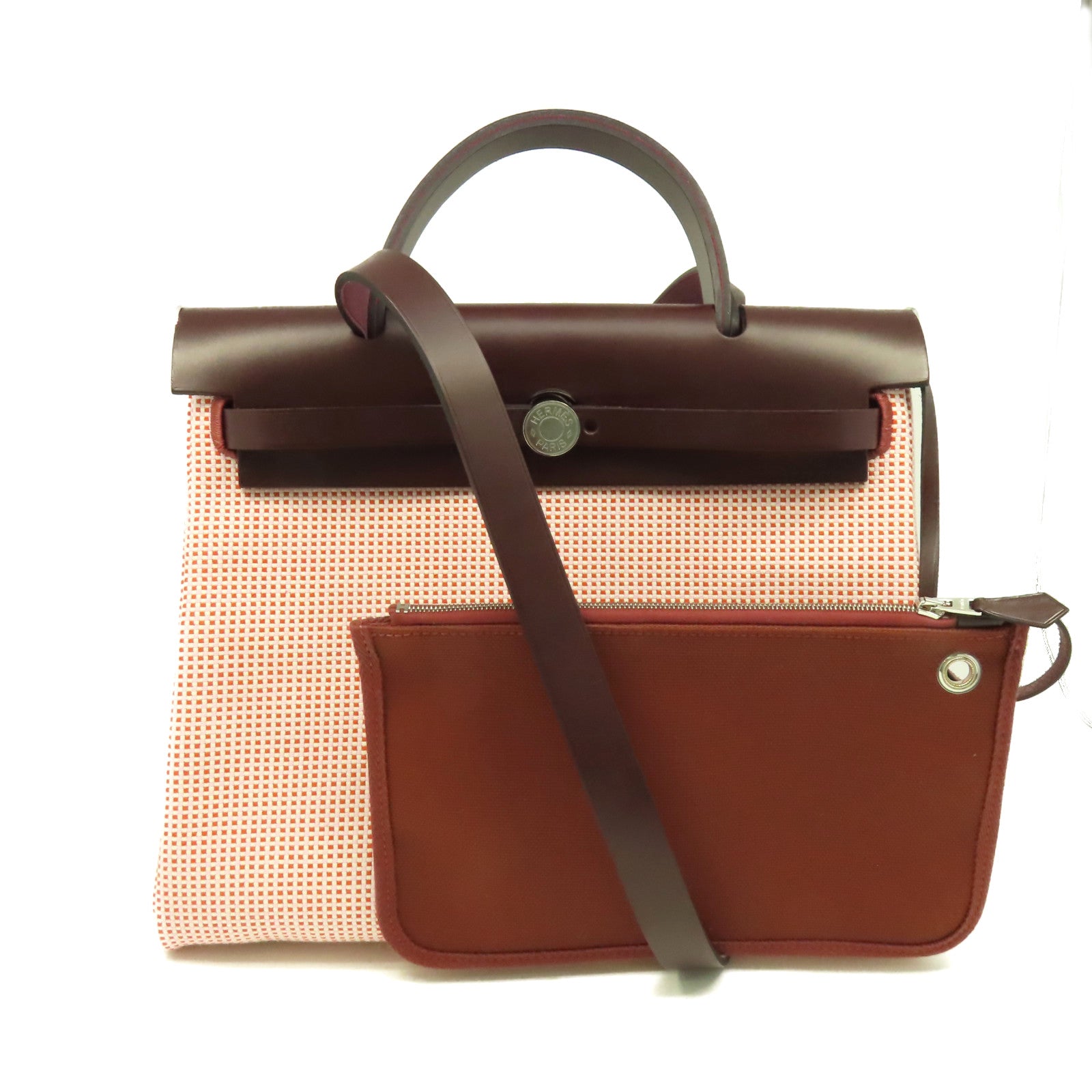 HERMES 帆布Herbag PM 2Way Shoulder Bag銀扣手挽肩背兩用袋紅色/粉紅色