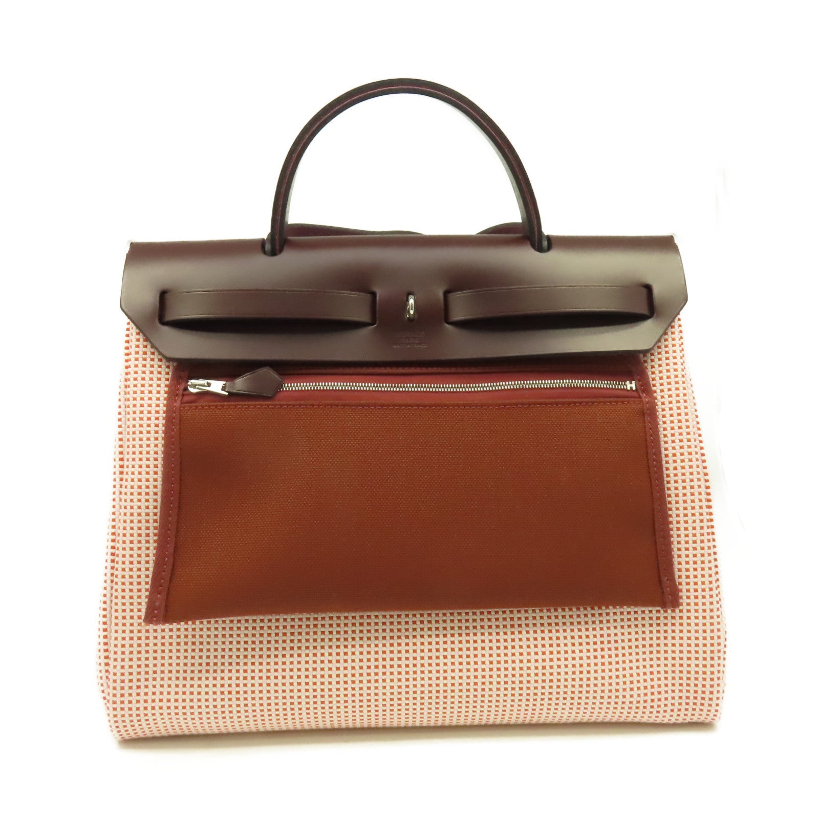 HERMES 帆布Herbag PM 2Way Shoulder Bag銀扣手挽肩背兩用袋紅色/粉紅色