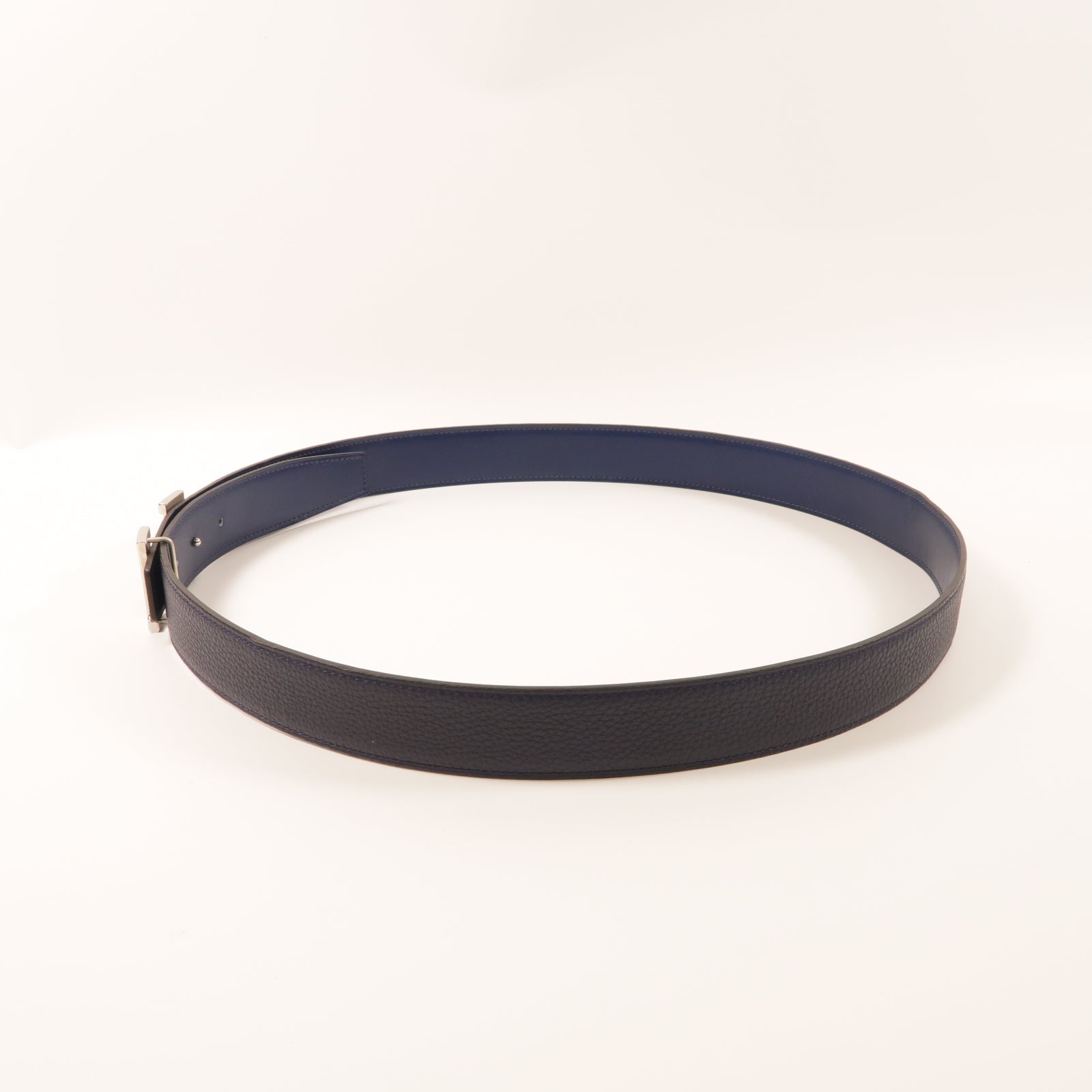 HERMES Clemence皮革Belt銀扣皮帶深藍色