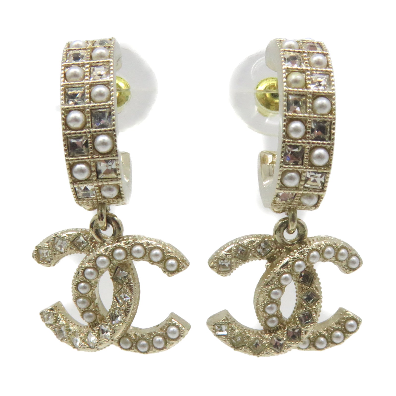 CHANEL 金屬/仿珍珠CC Earrings耳環