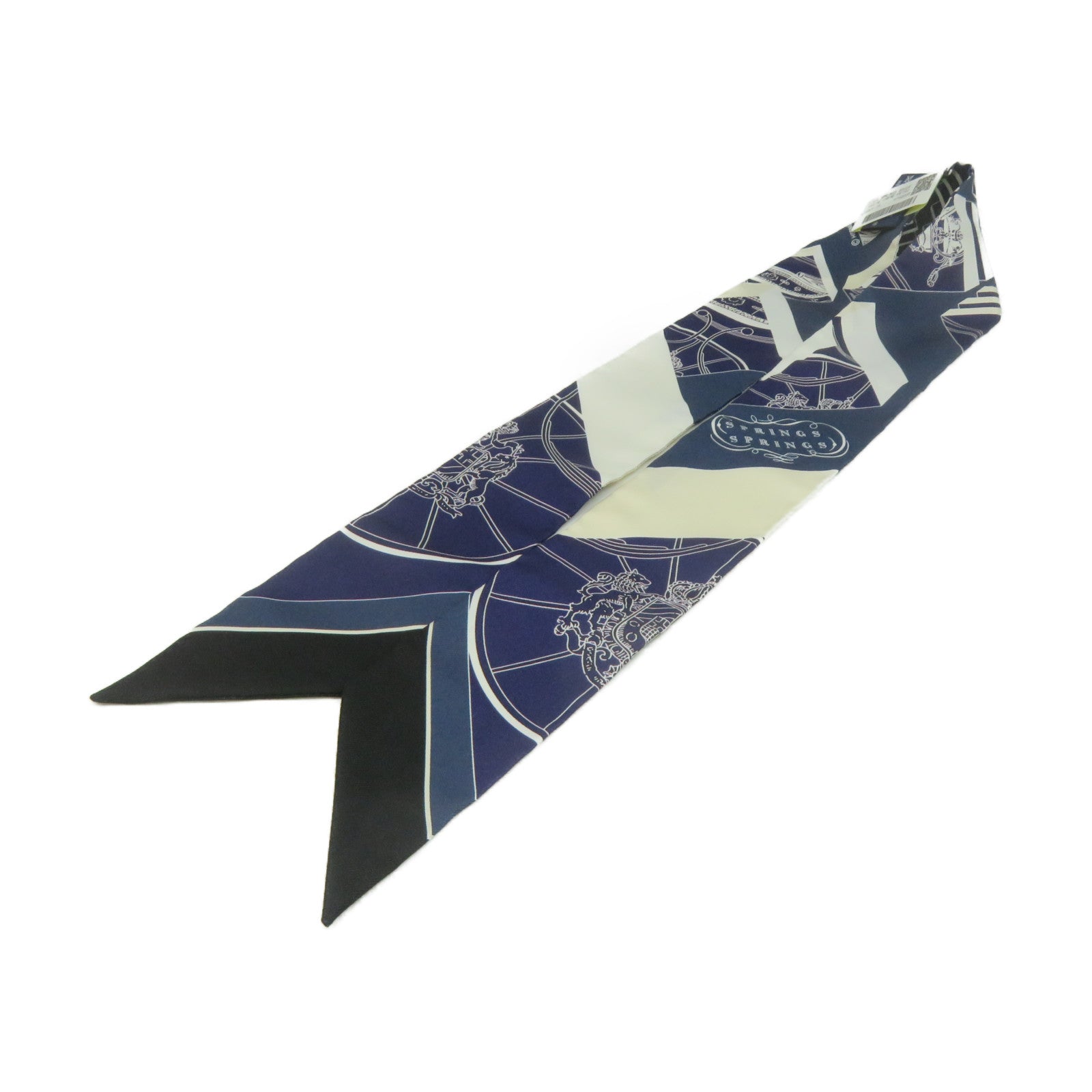 HERMES 絲質Twilly Scarf絲巾寶藍色/白色/彩色