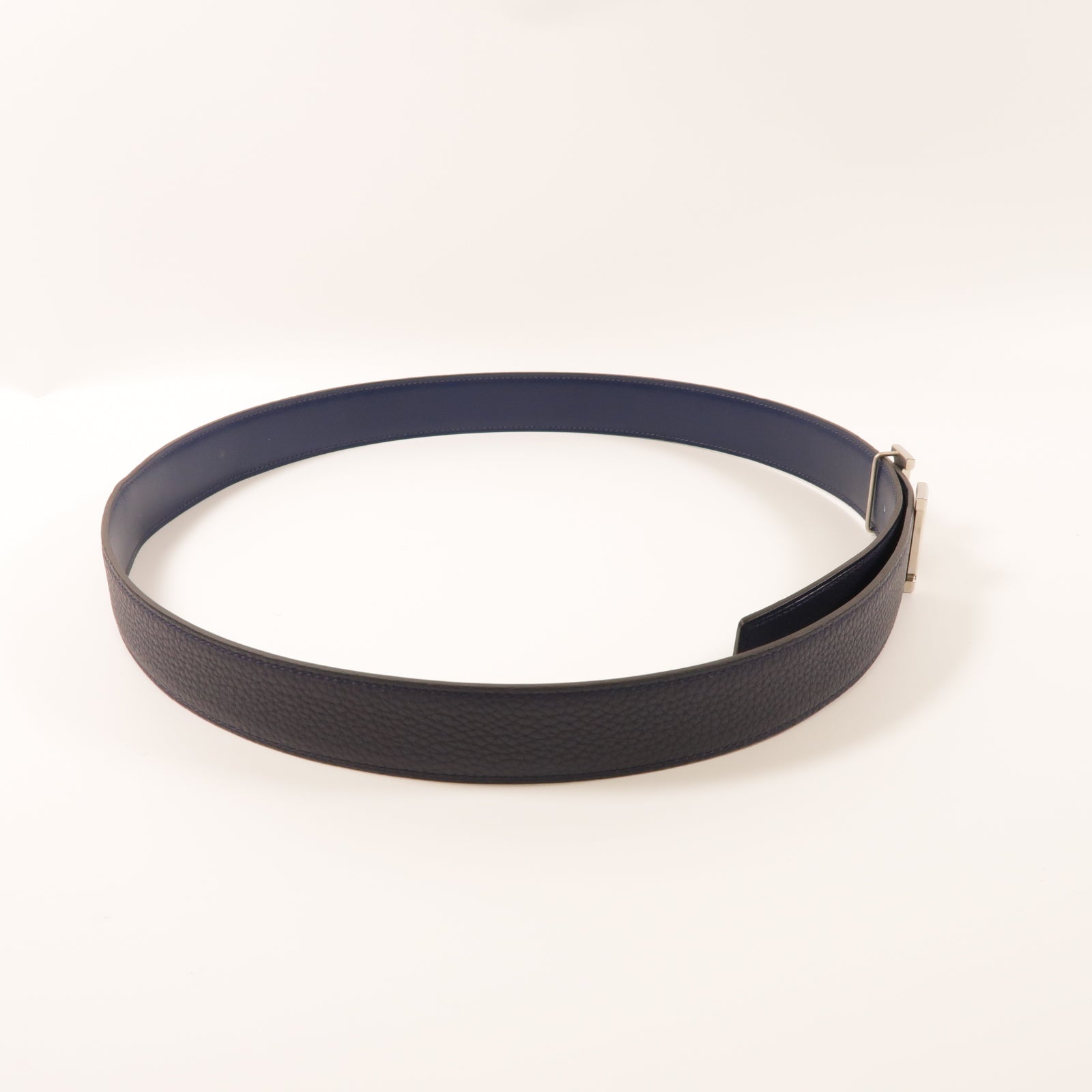 HERMES Clemence皮革Belt銀扣皮帶深藍色