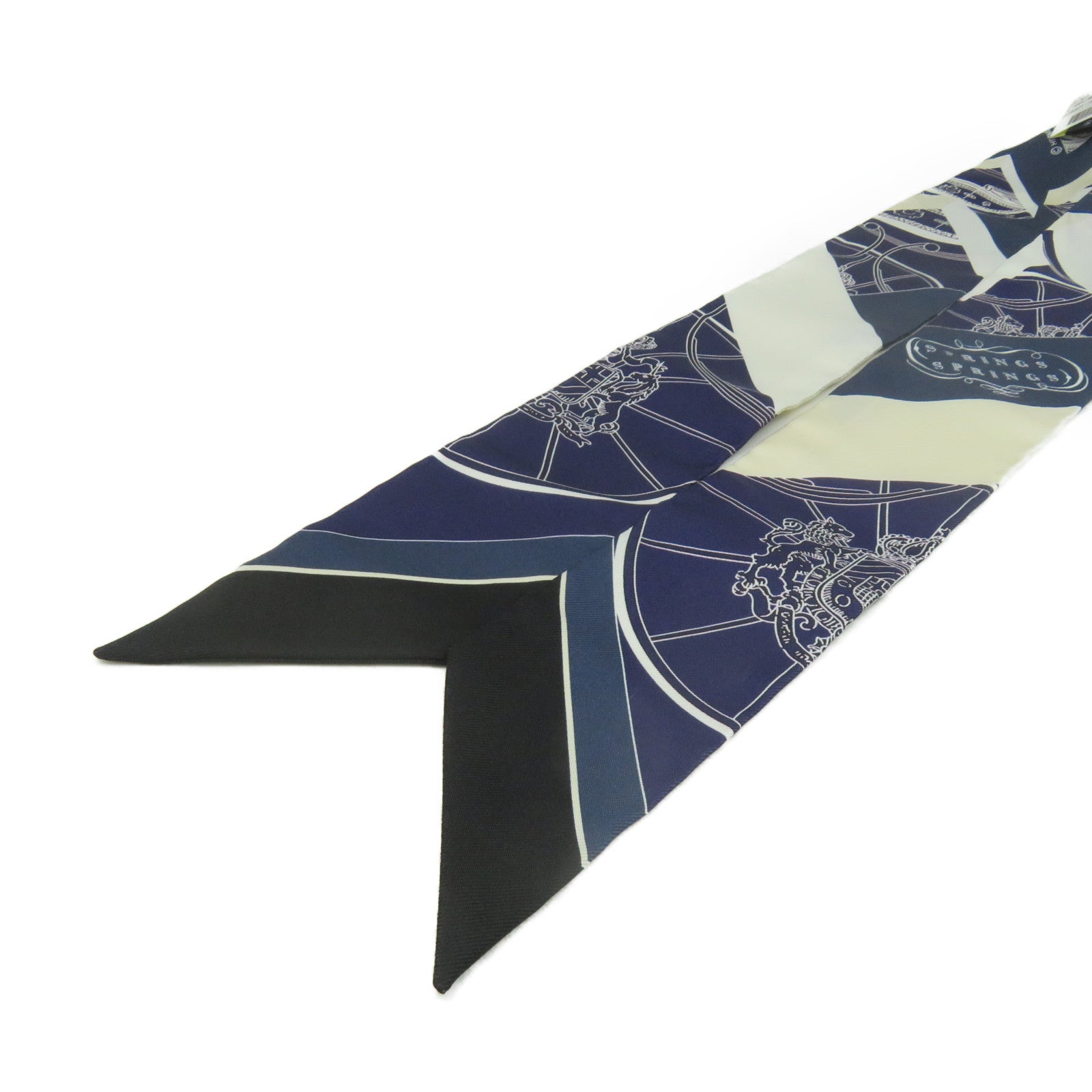 HERMES 絲質Twilly Scarf絲巾寶藍色/白色/彩色