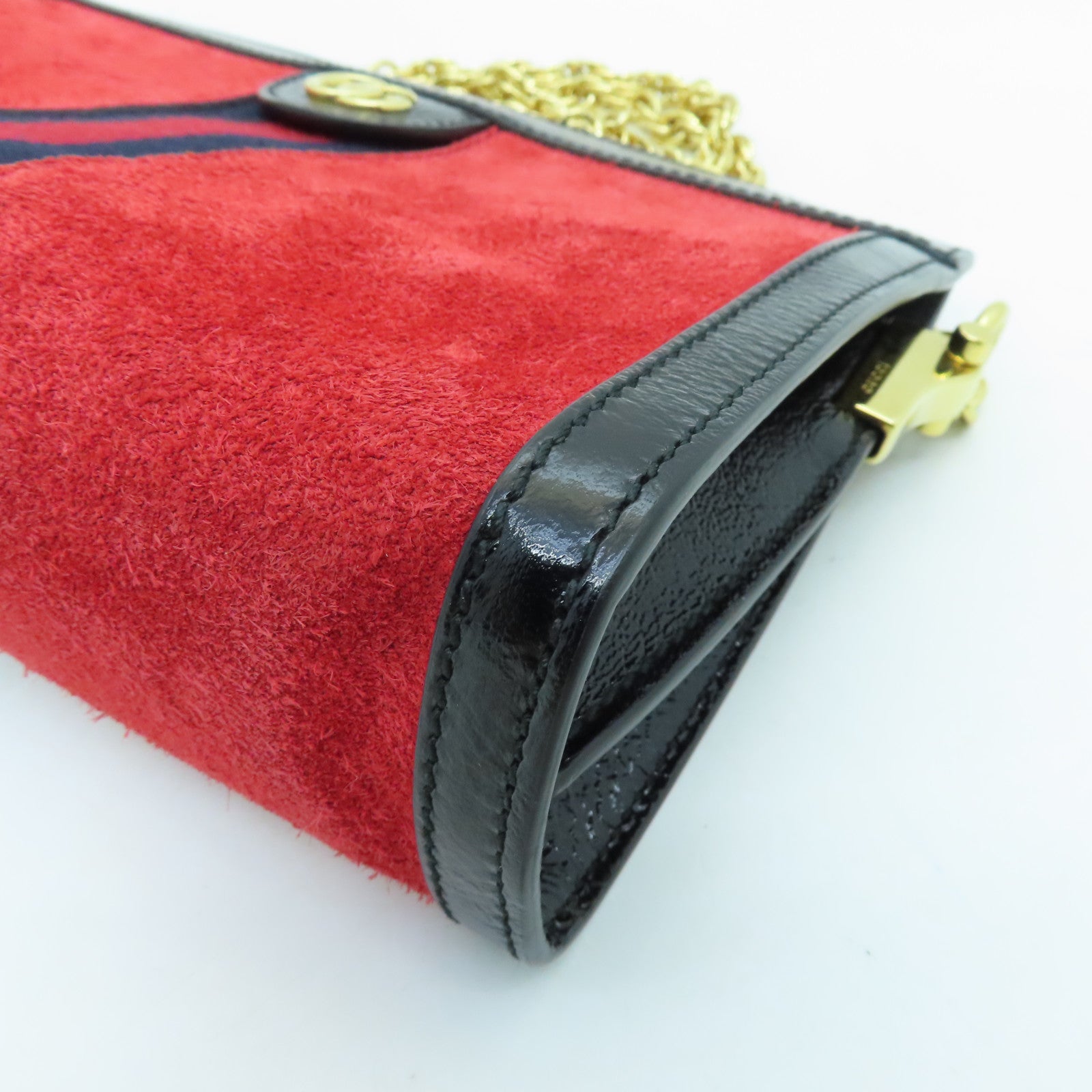 GUCCI suede leather / cowhide leather Ophidia gold buckle chain shoulder bag red / black