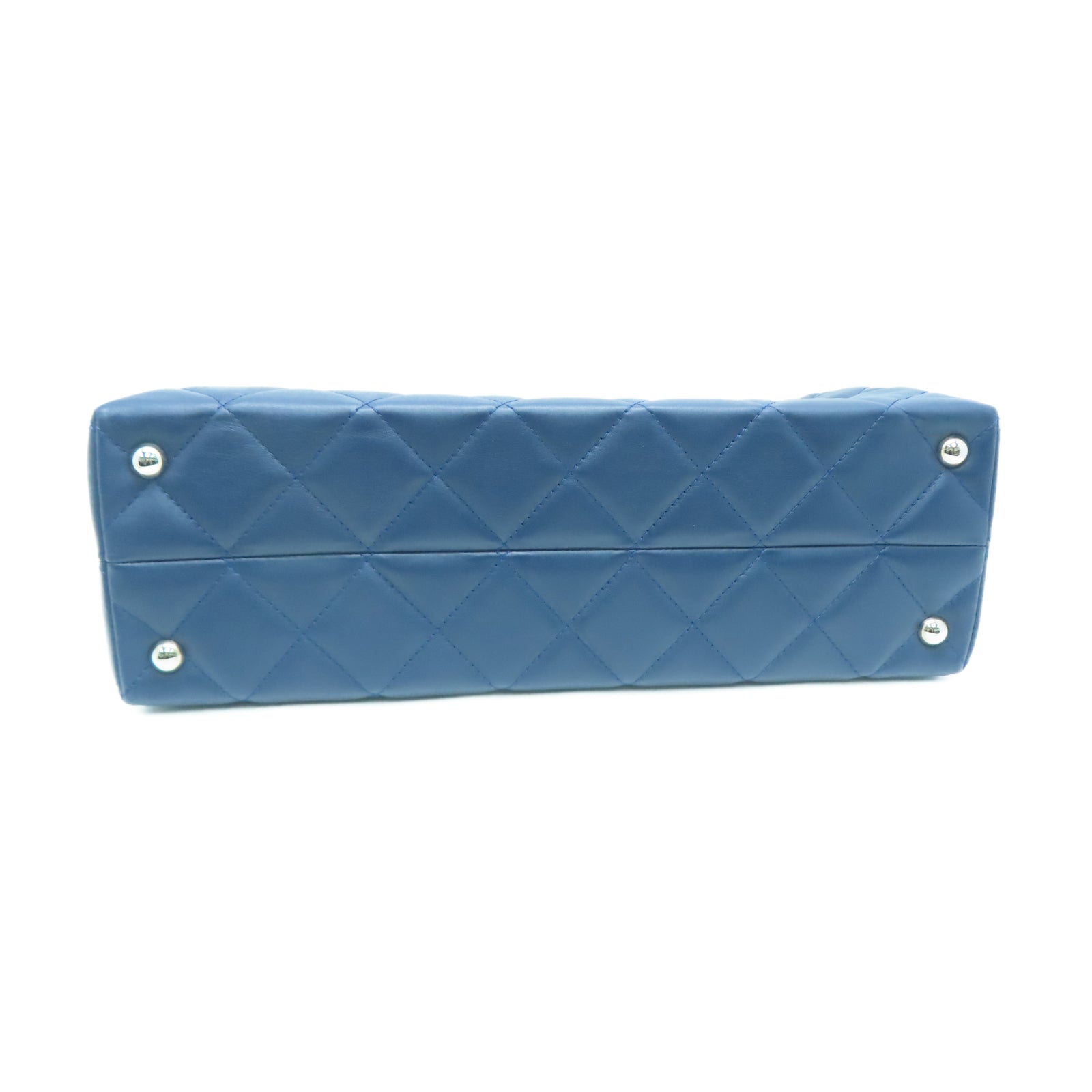 CHANEL 菱格牛皮皮革Chain Shoulder Tote银扣链带肩背袋蓝色