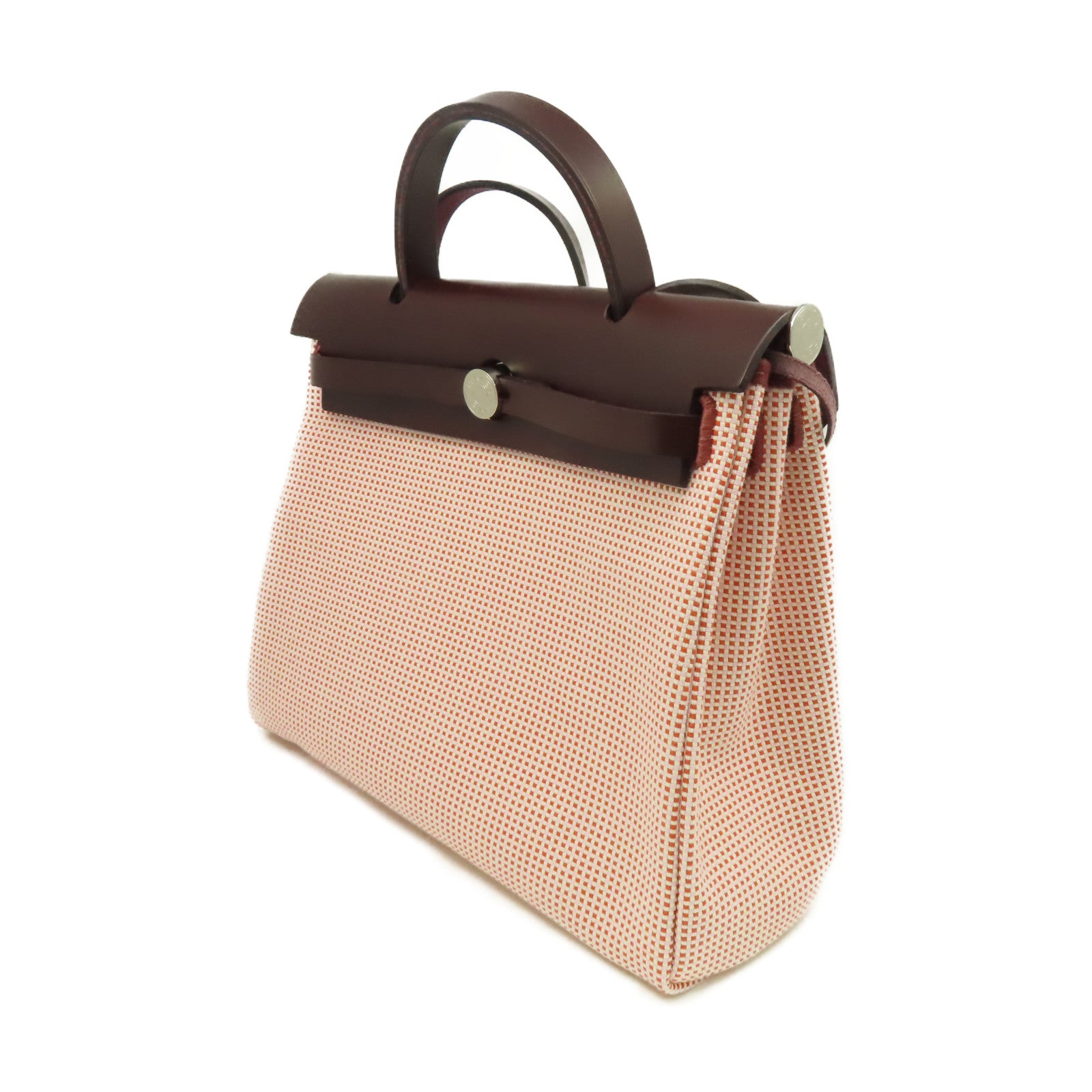 HERMES 帆布Herbag PM 2Way Shoulder Bag銀扣手挽肩背兩用袋紅色/粉紅色