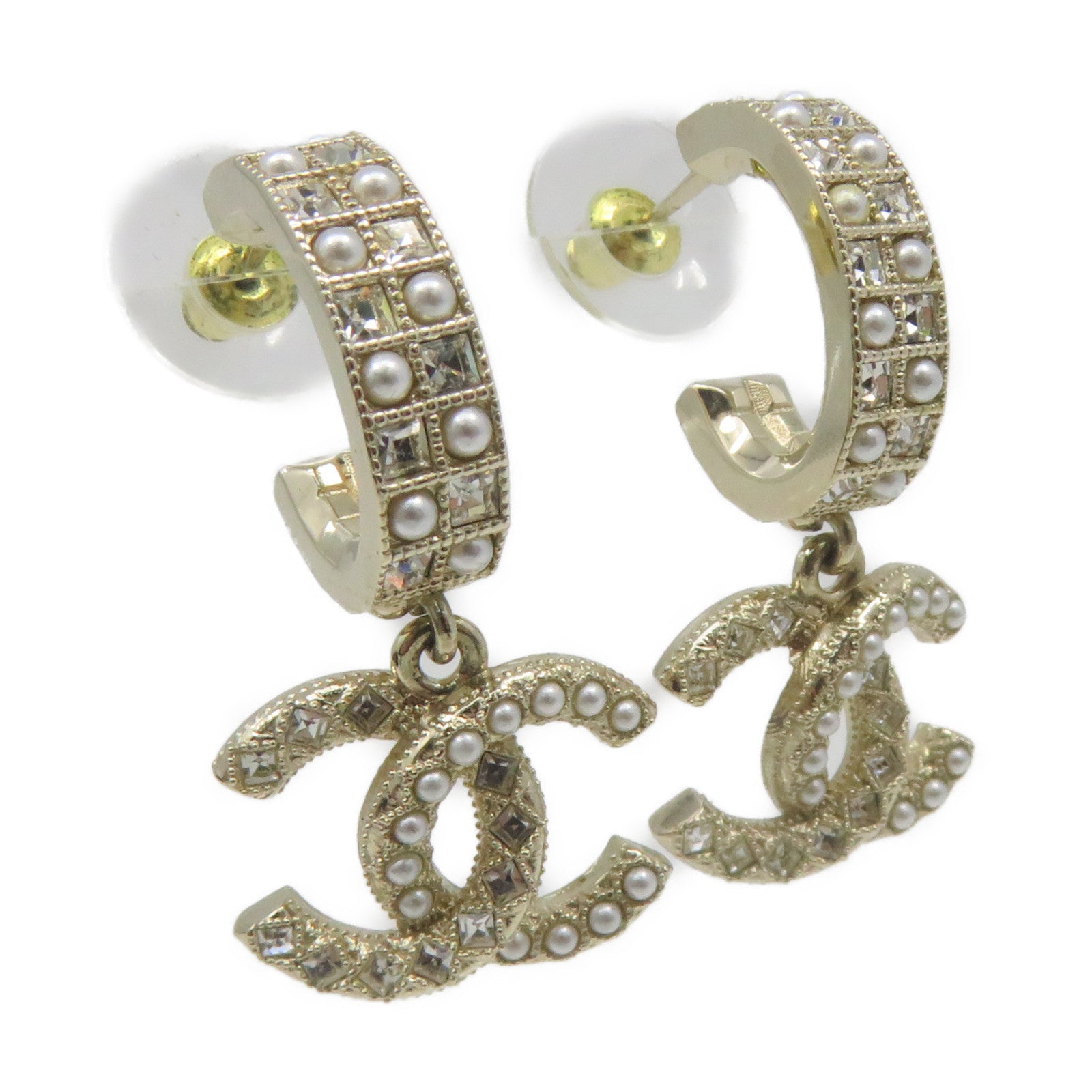 CHANEL 金屬/仿珍珠CC Earrings耳環