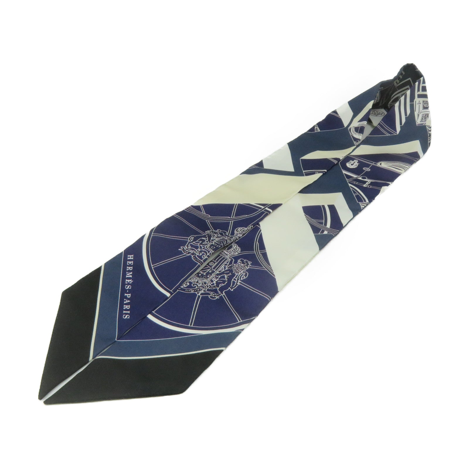HERMES 絲質Twilly Scarf絲巾寶藍色/白色/彩色