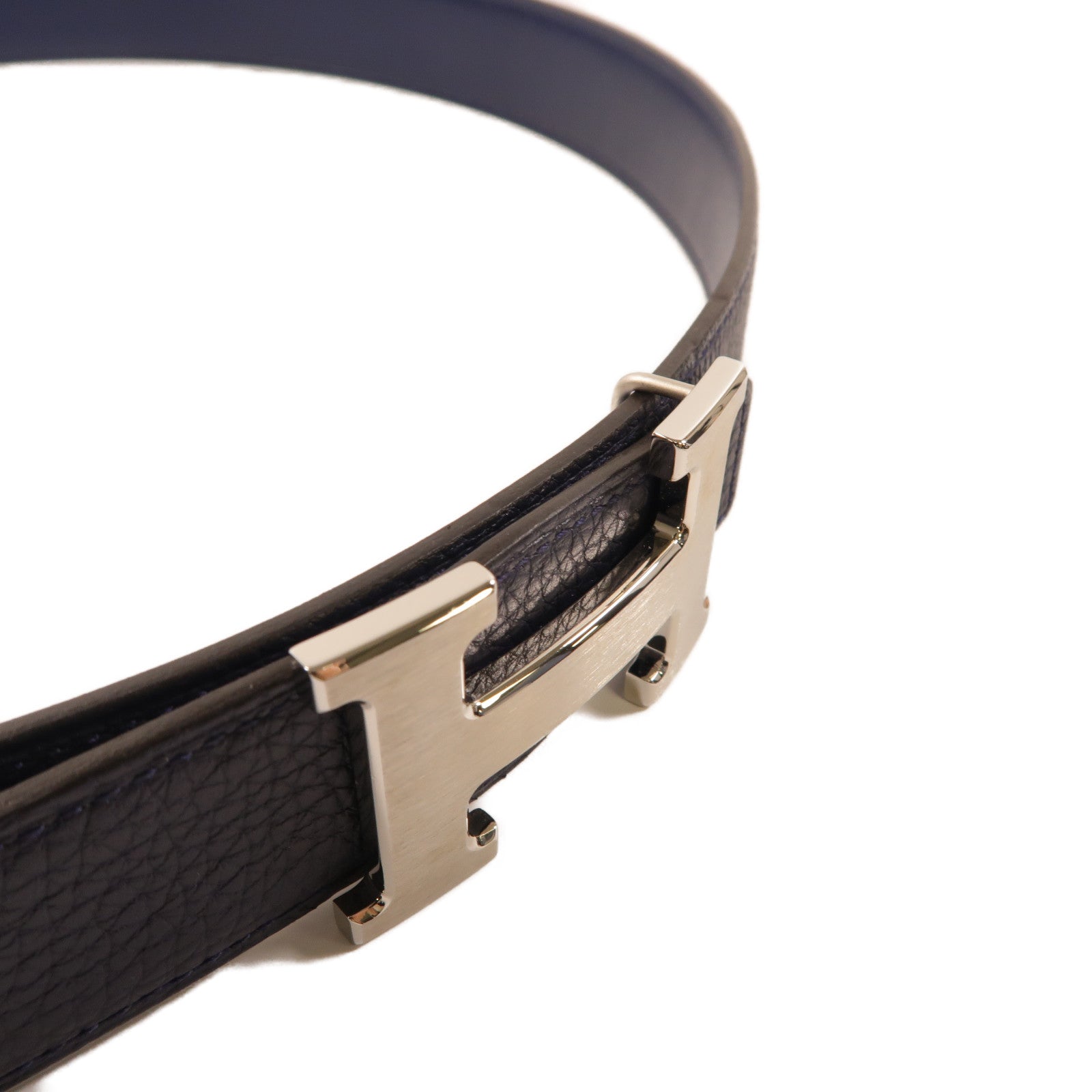 HERMES Clemence皮革Belt銀扣皮帶深藍色