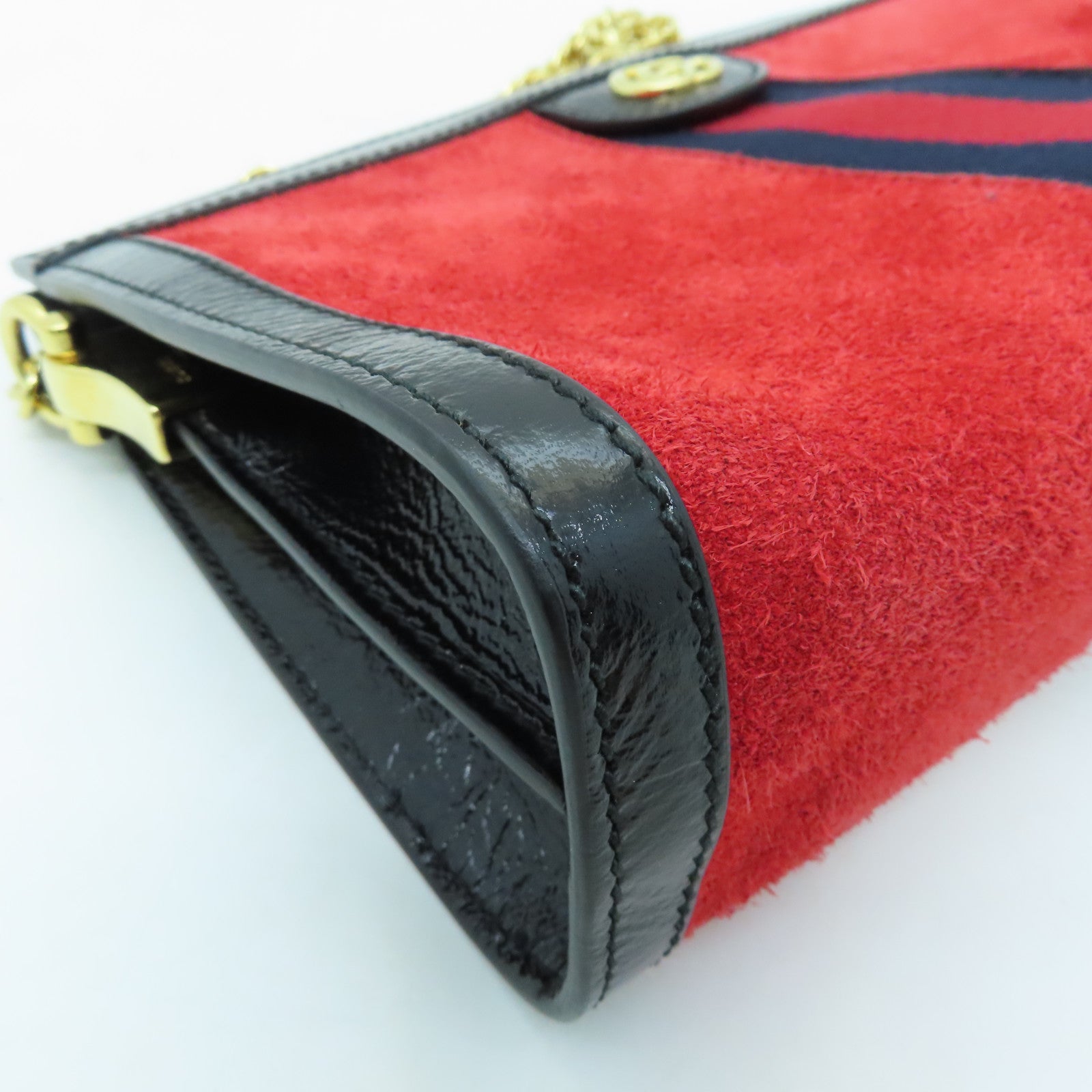 GUCCI suede leather / cowhide leather Ophidia gold buckle chain shoulder bag red / black