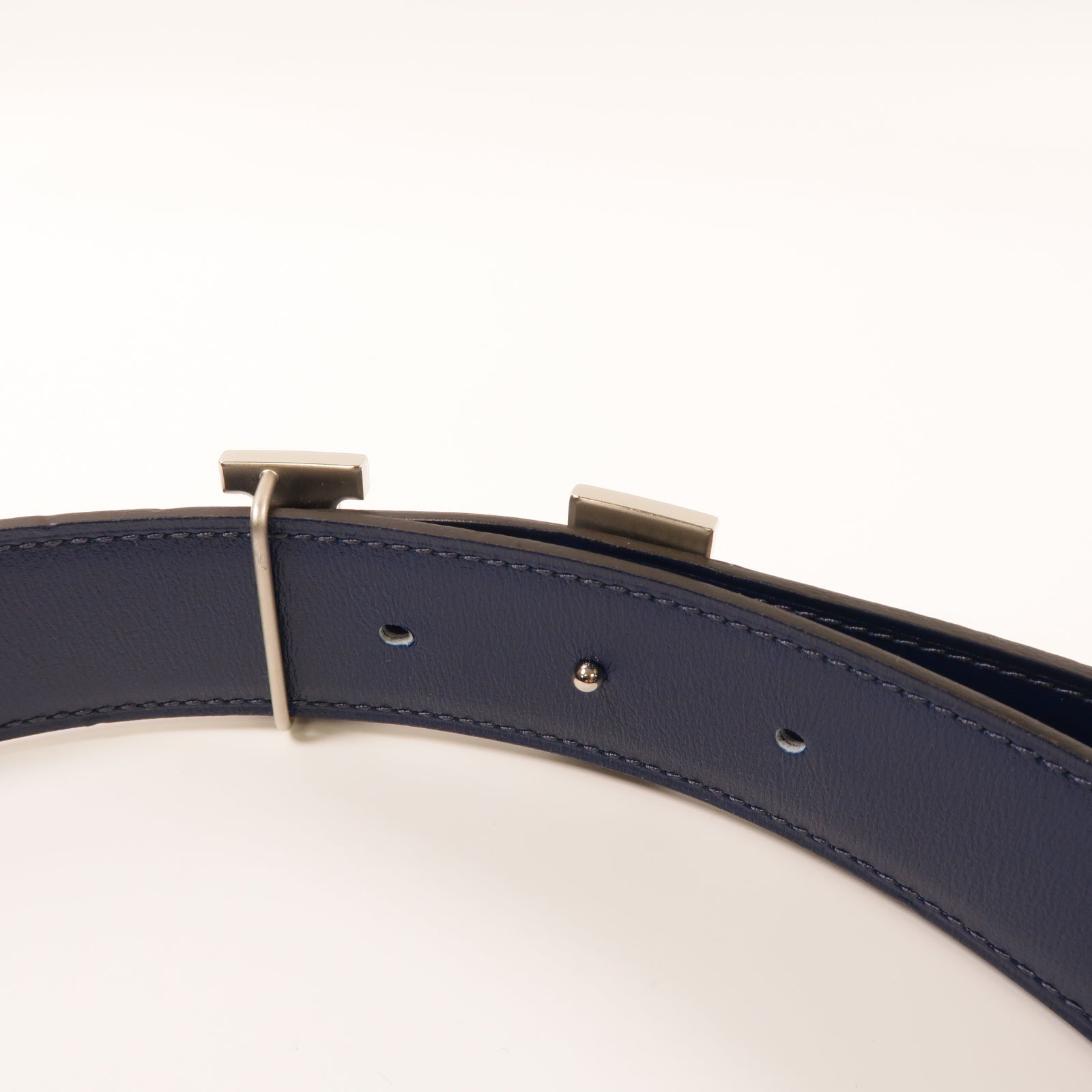 HERMES Clemence皮革Belt銀扣皮帶深藍色