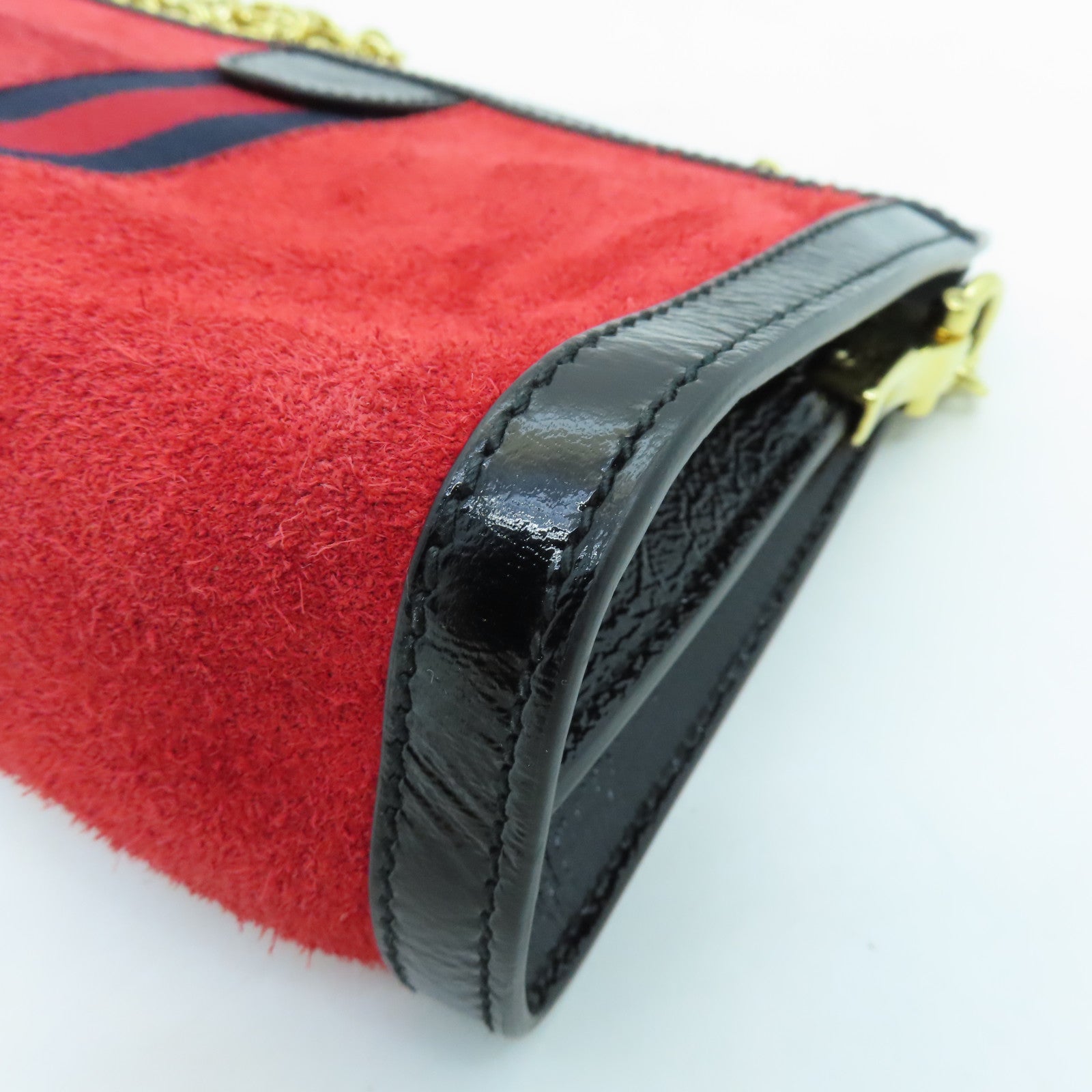 GUCCI suede leather / cowhide leather Ophidia gold buckle chain shoulder bag red / black