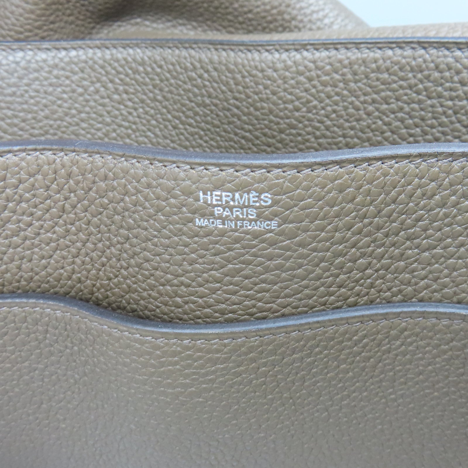 HERMES Taurillon Clemence皮革Steve 35银扣肩背袋褐灰色