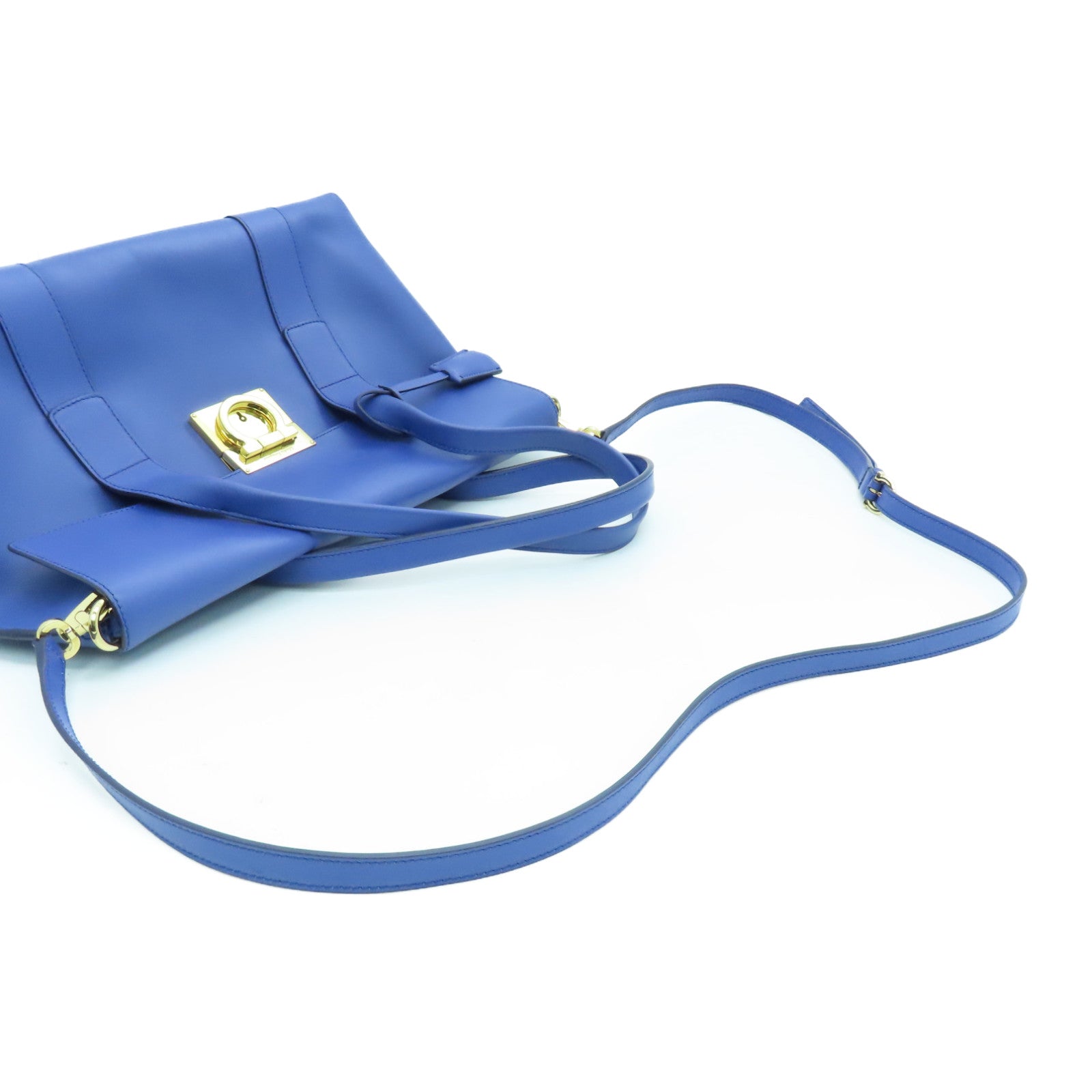 Salvatore Ferragamo 牛皮皮革2way Shoulder Bag金扣手挽肩背兩用袋藍色