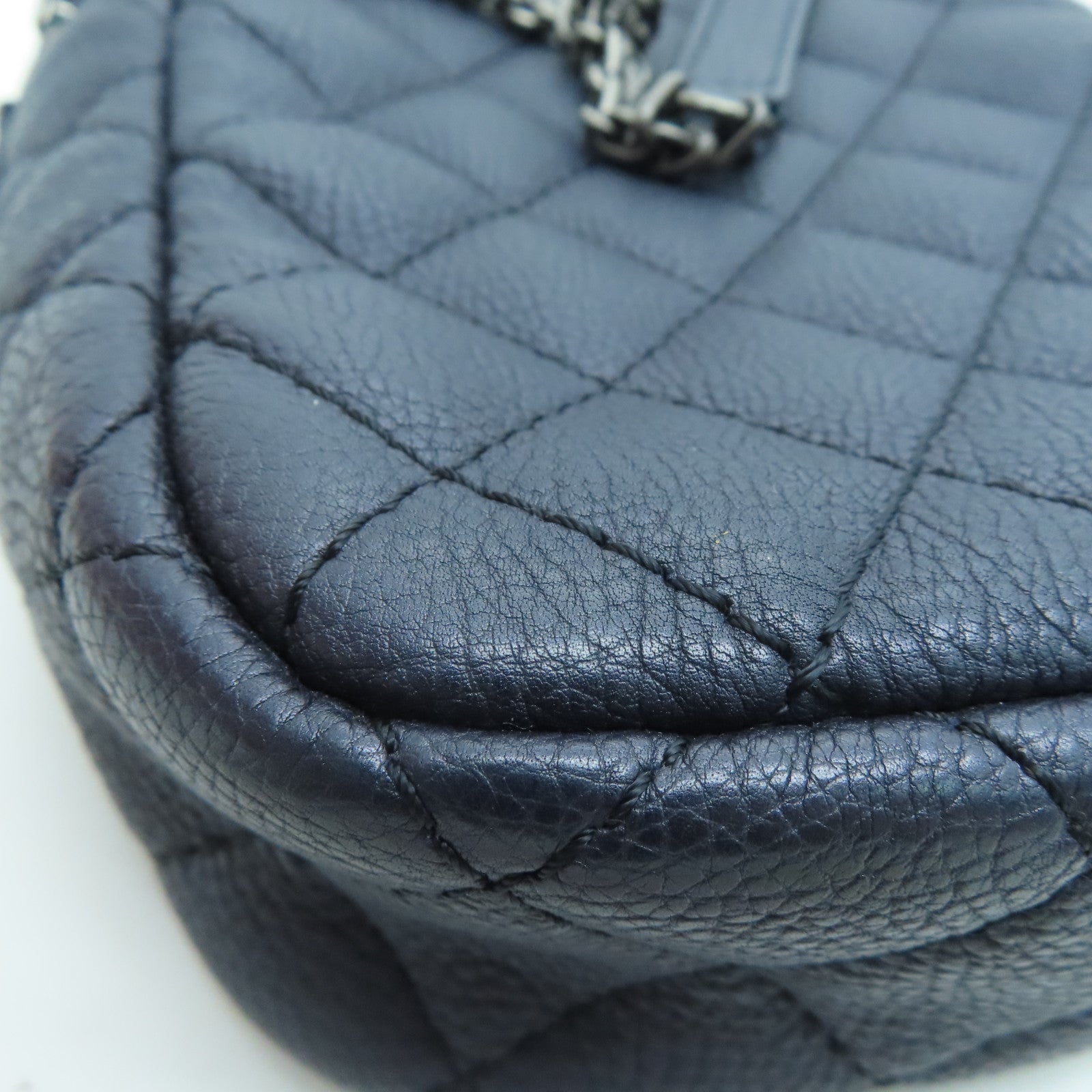 CHANEL 菱格牛皮皮革2.55银扣肩背袋蓝色
