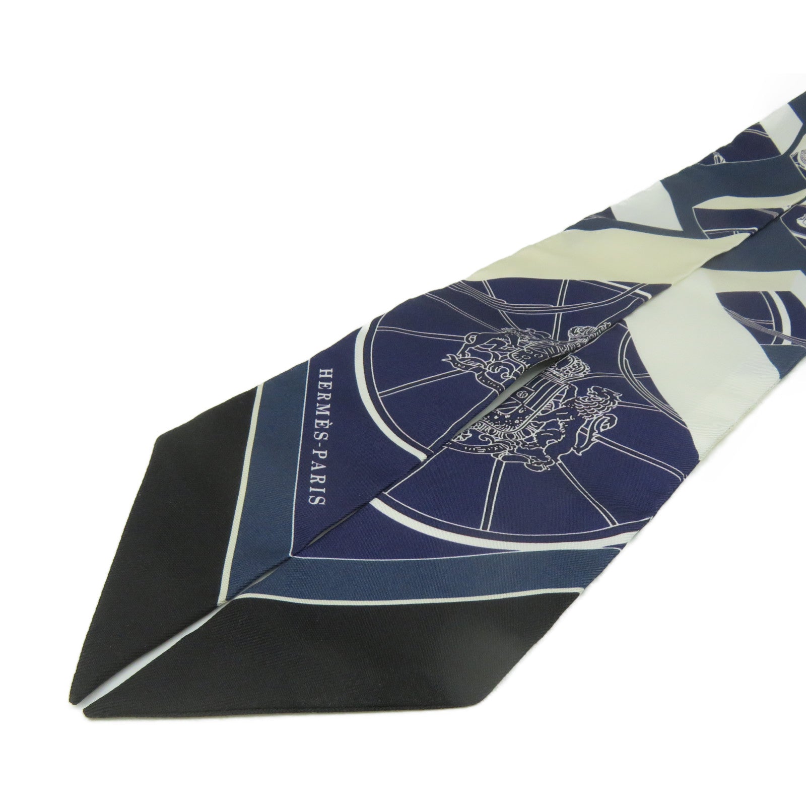 HERMES 絲質Twilly Scarf絲巾寶藍色/白色/彩色