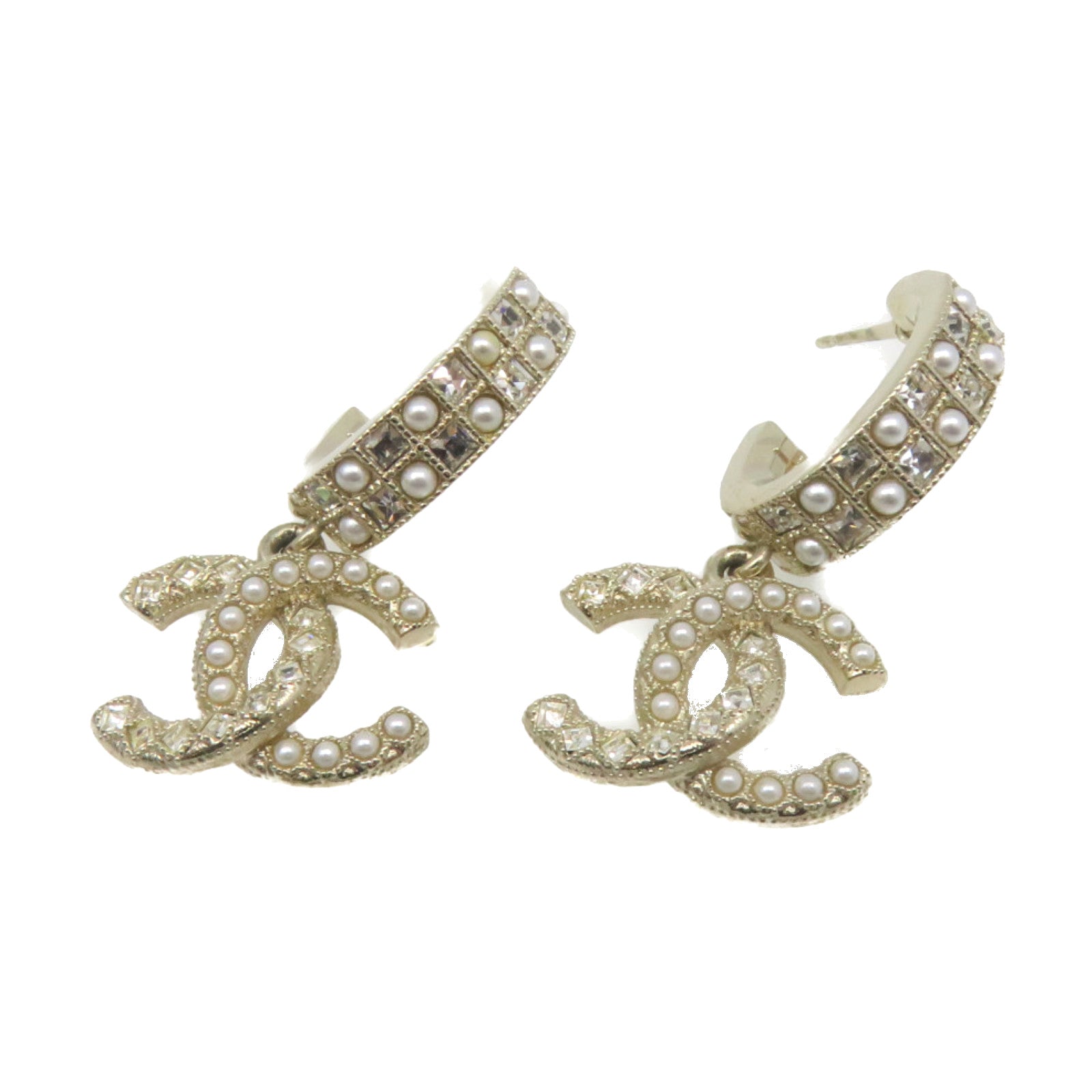 CHANEL 金屬/仿珍珠CC Earrings耳環