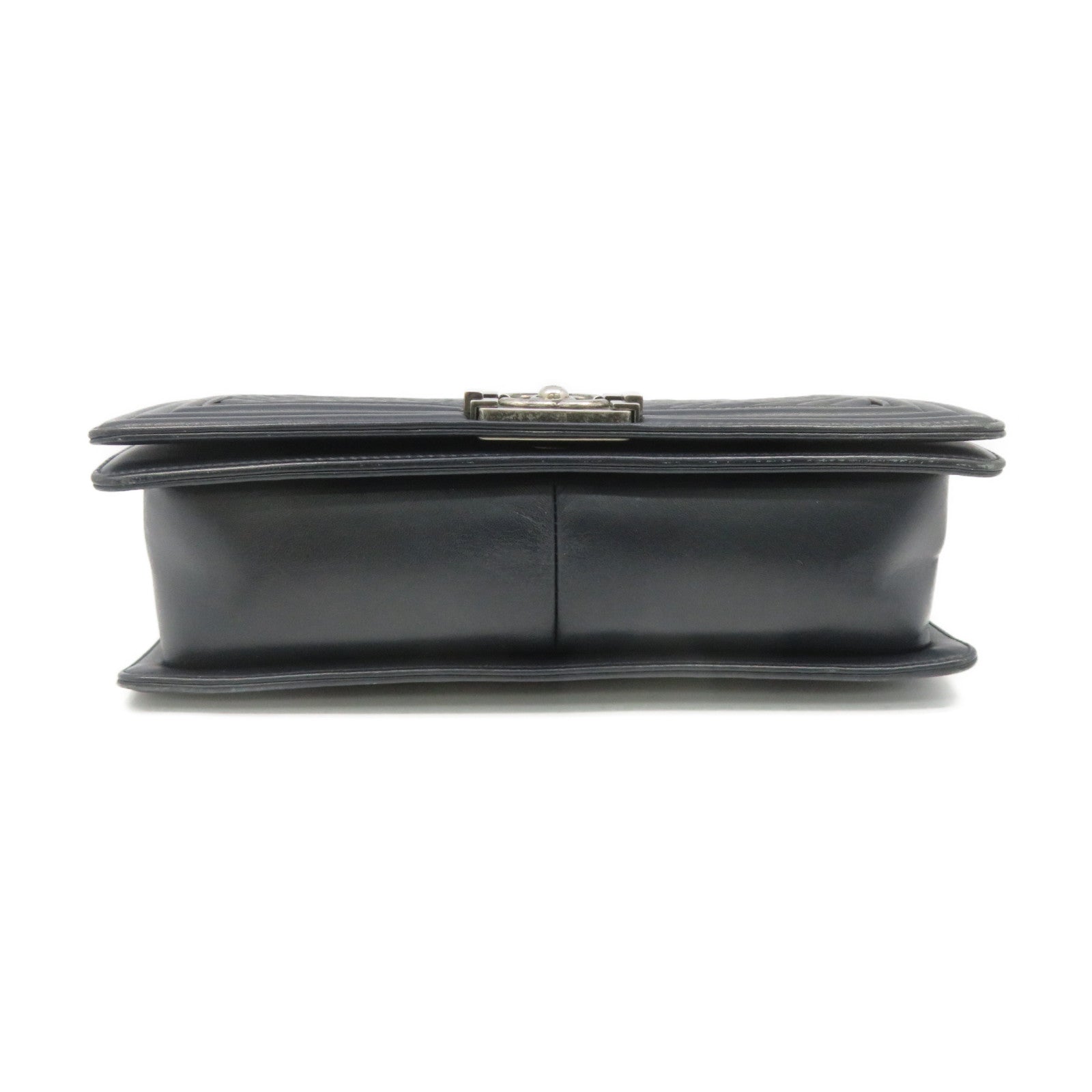 CHANEL 斜紋牛皮皮革Boy Chanel Chain Shoulder Bag銀扣鏈帶肩背袋