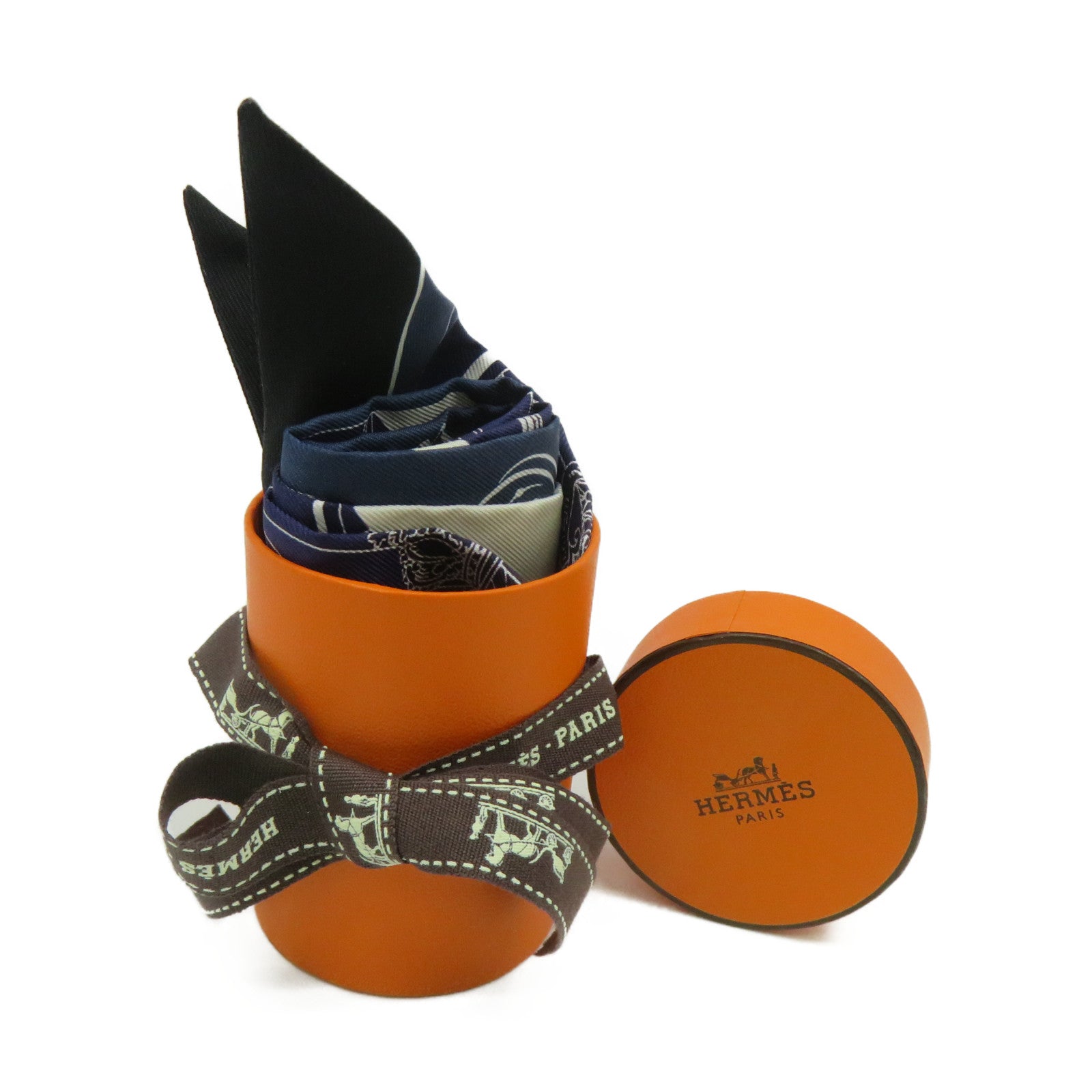 HERMES 絲質Twilly Scarf絲巾寶藍色/白色/彩色