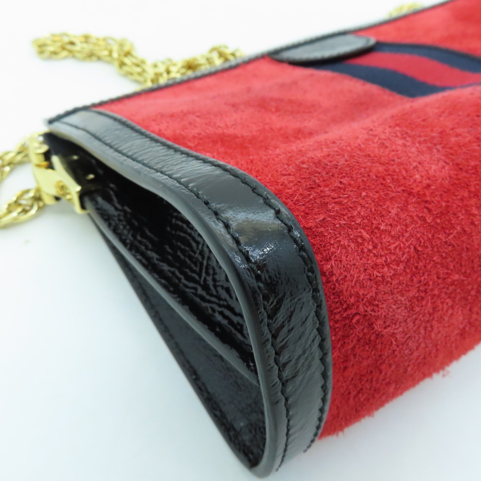 GUCCI suede leather / cowhide leather Ophidia gold buckle chain shoulder bag red / black