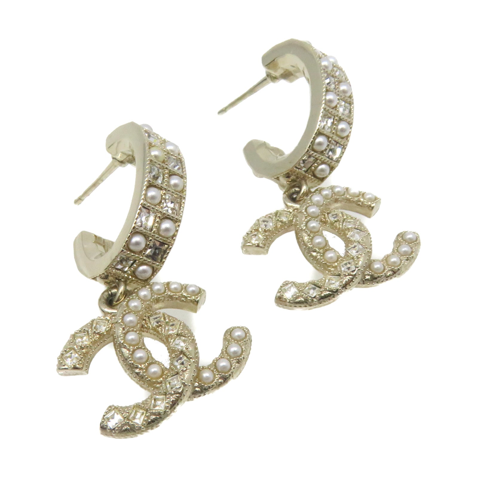 CHANEL 金屬/仿珍珠CC Earrings耳環