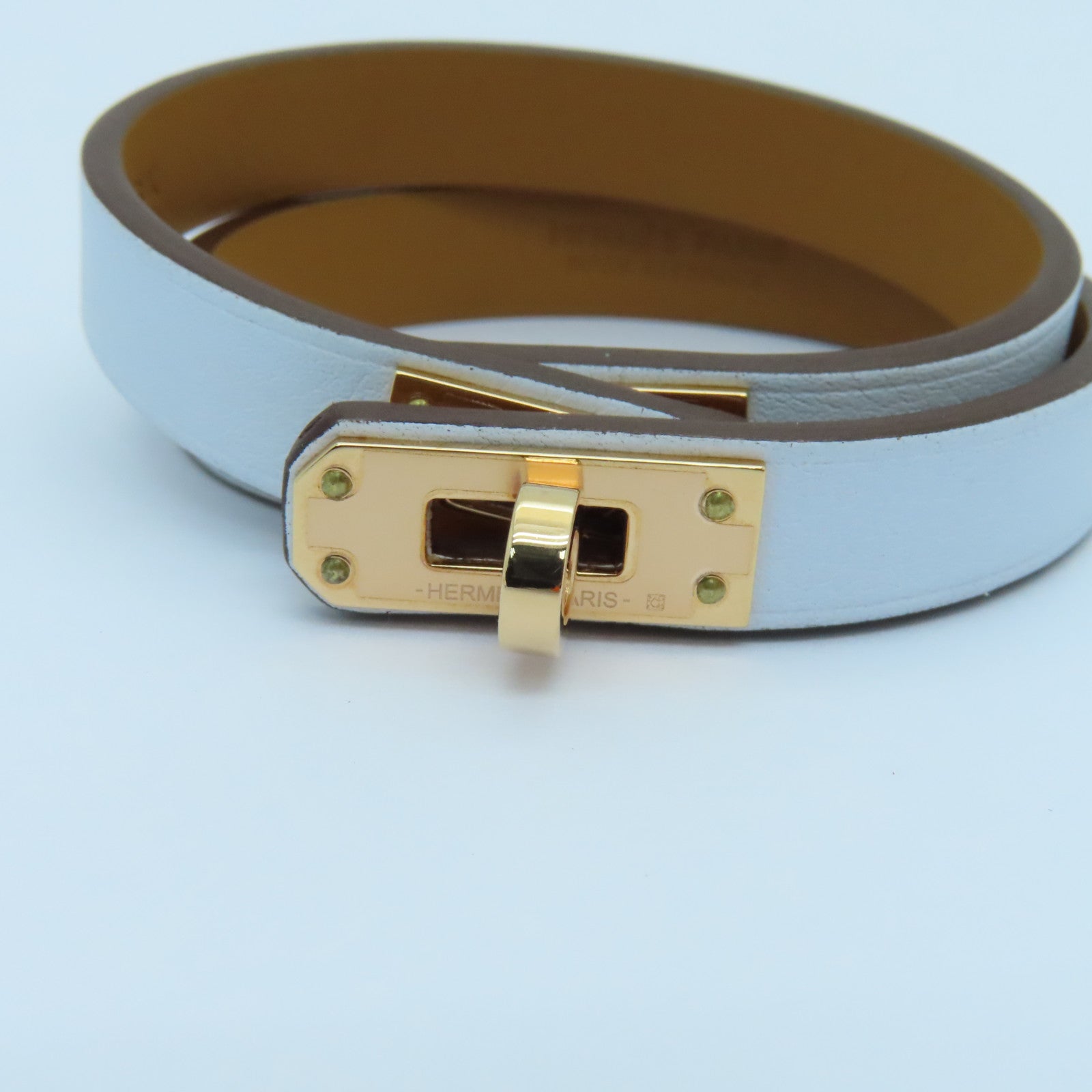 HERMES Swift Leather Mini Kelly Double Tour Gold Buckle Bracelet Bleu Brume Light Blue