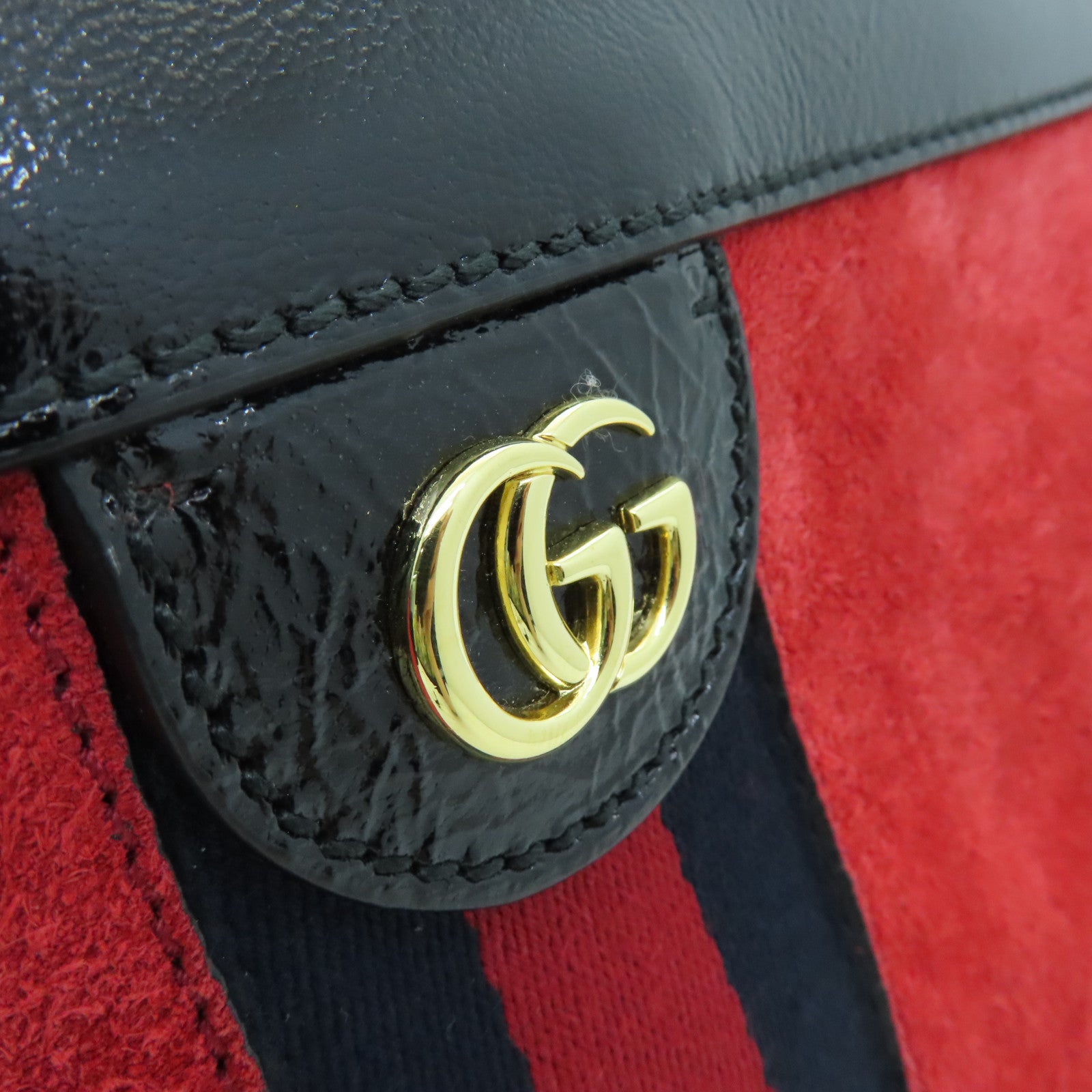 GUCCI suede leather / cowhide leather Ophidia gold buckle chain shoulder bag red / black
