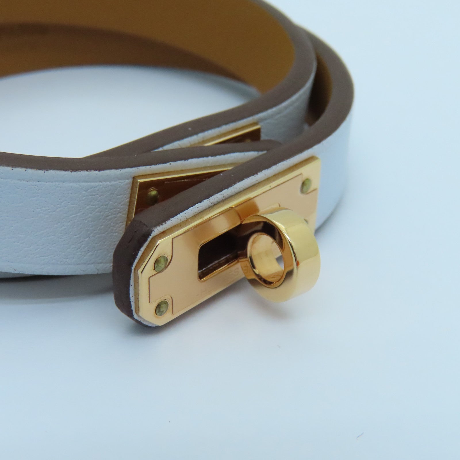 HERMES Swift Leather Mini Kelly Double Tour Gold Buckle Bracelet Bleu Brume Light Blue