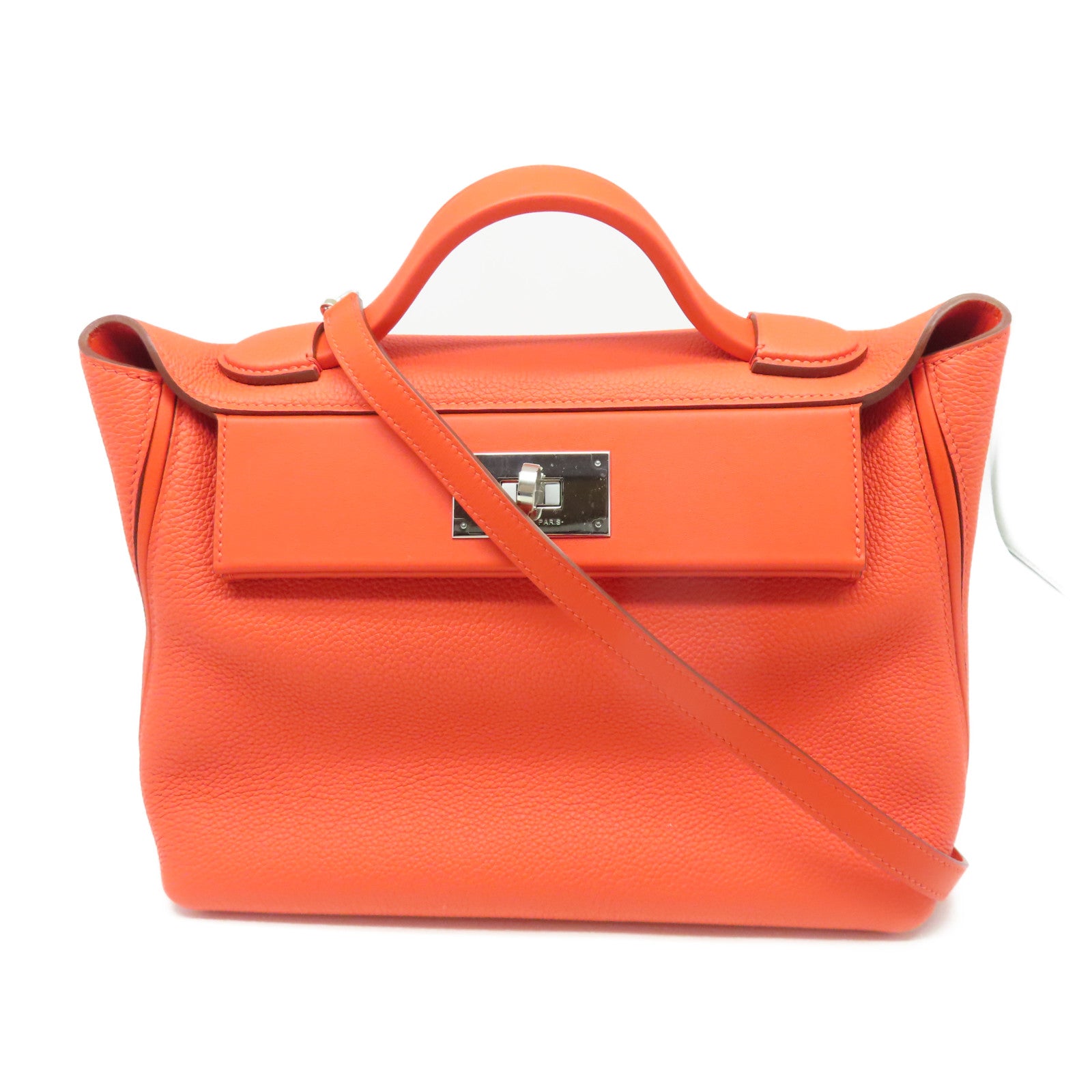 HERMES Togo皮革24/24 29cm银扣手挽肩背两用袋火橘色