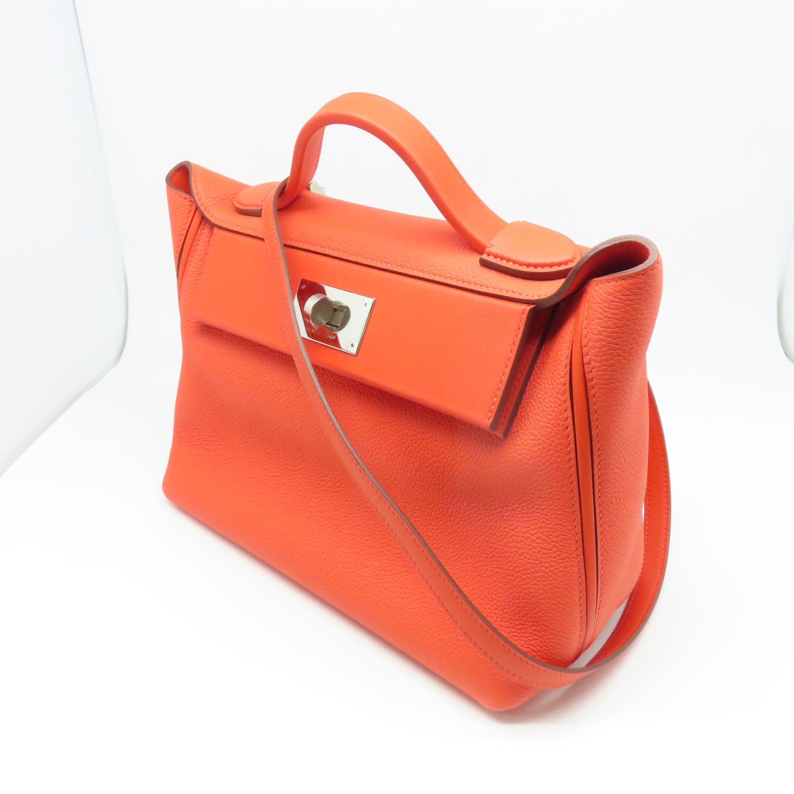HERMES Togo皮革24/24 29cm银扣手挽肩背两用袋火橘色