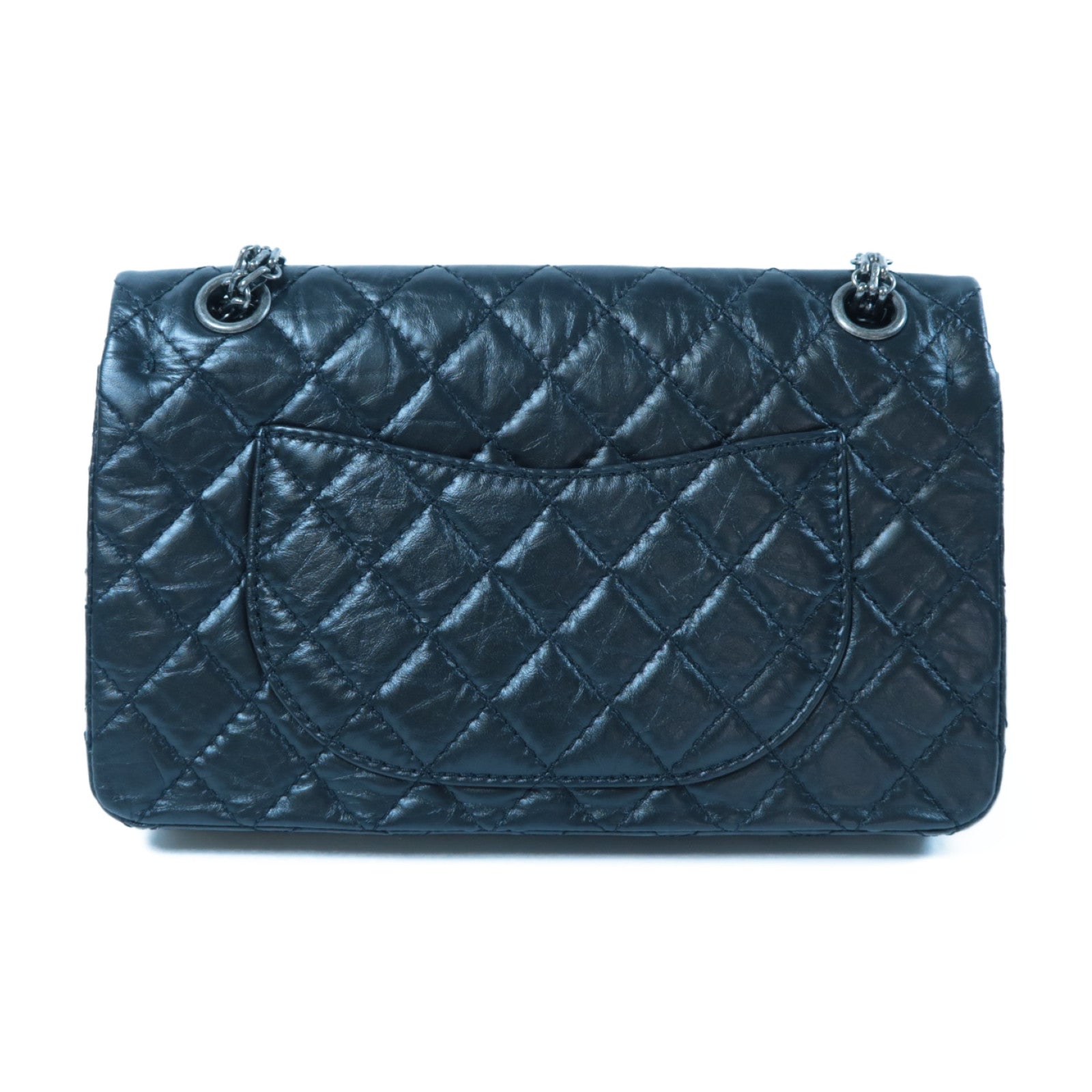 CHANEL 菱格牛皮皮革2.55 24cm銀扣鏈帶肩背袋黑色