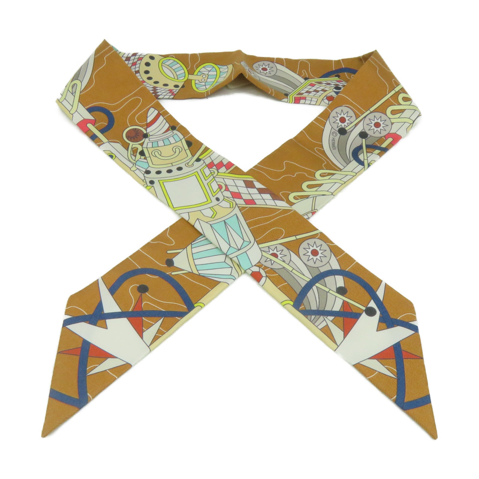 HERMES 丝质Twilly Scarf丝巾啡色/彩色